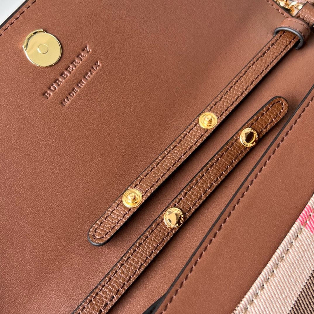 Burberry Henley Check Canvas & Brown Leather Wallet-On-Chain Bag