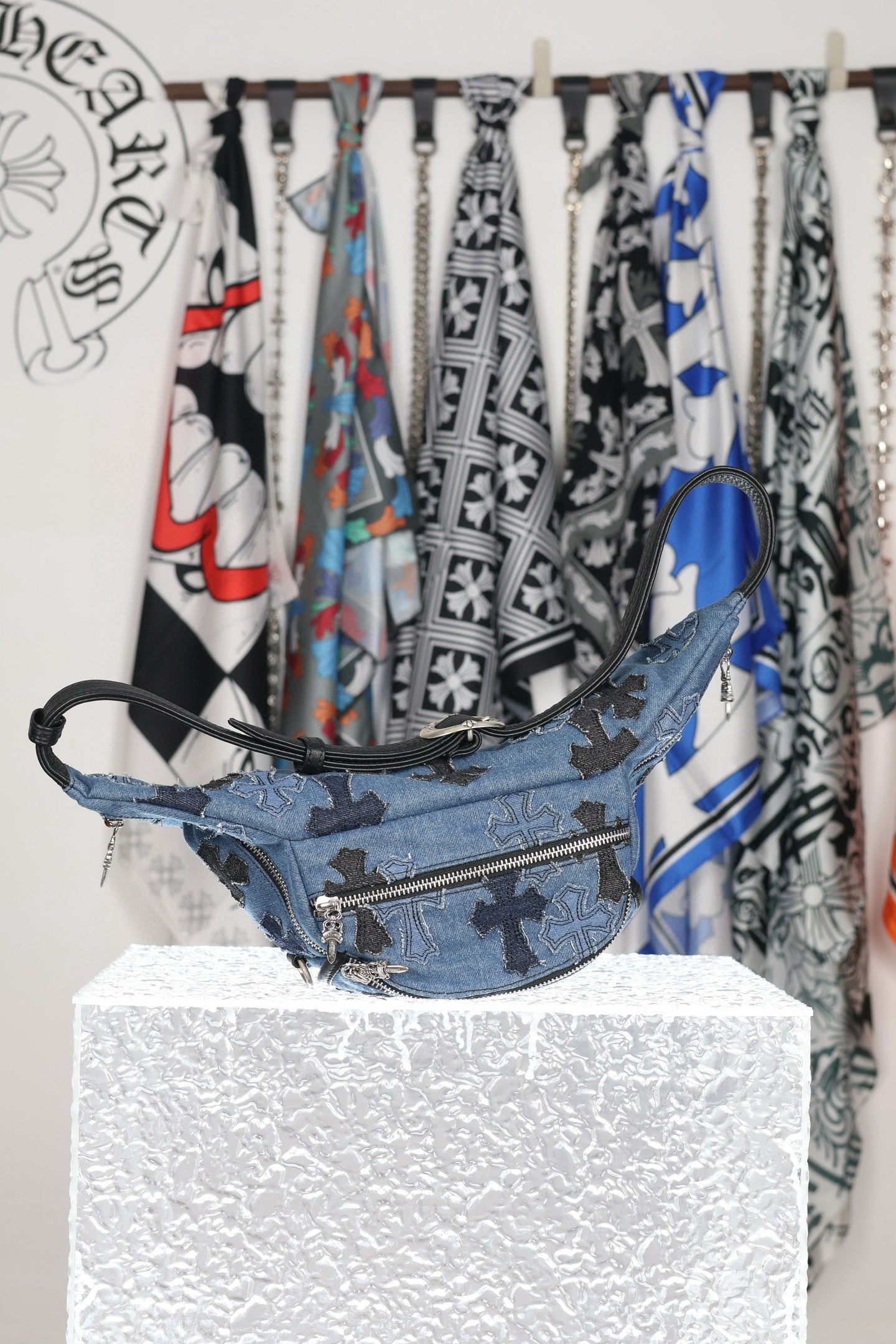 CH Denim Cross Patch Belt Bag