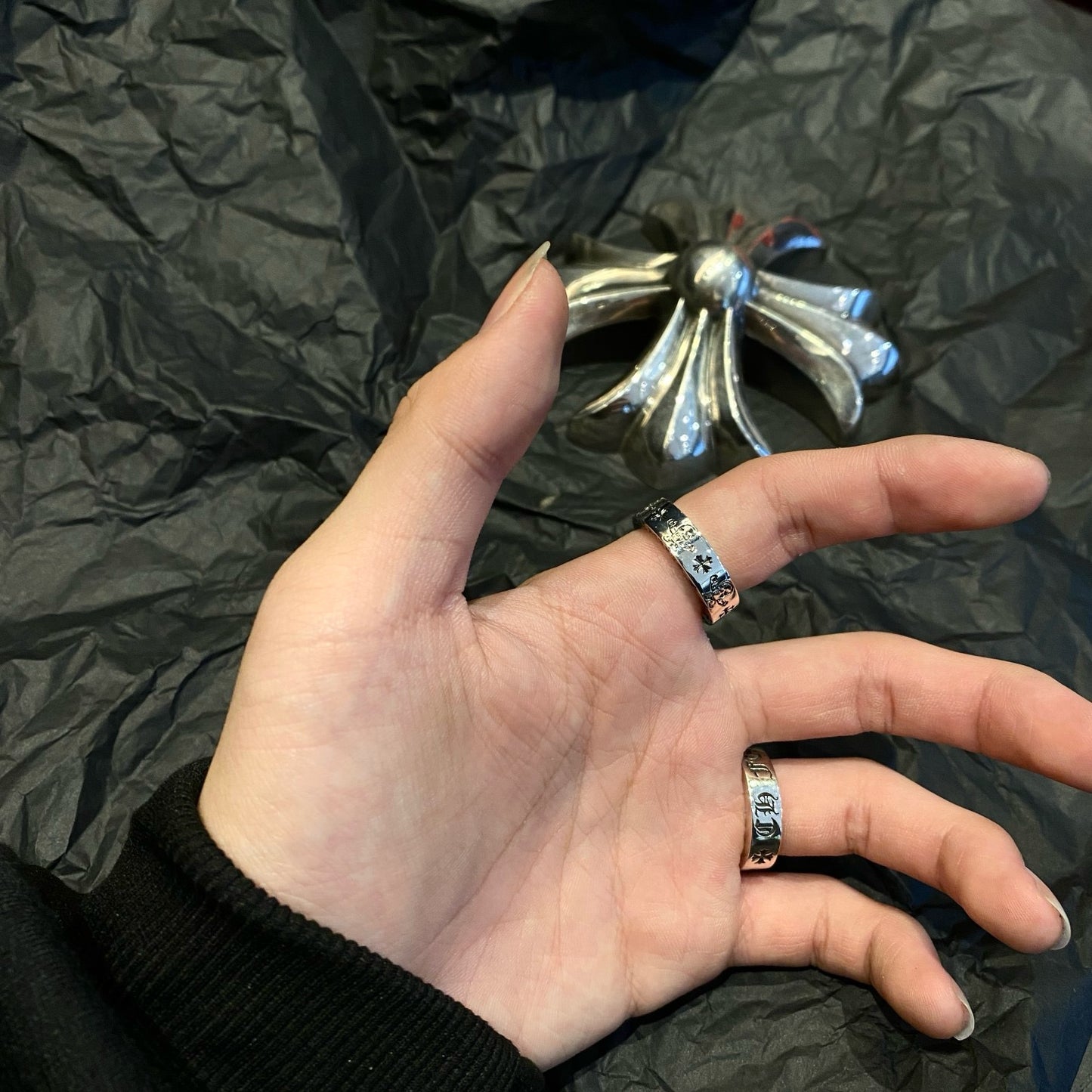 Anillo Corazones Cromados