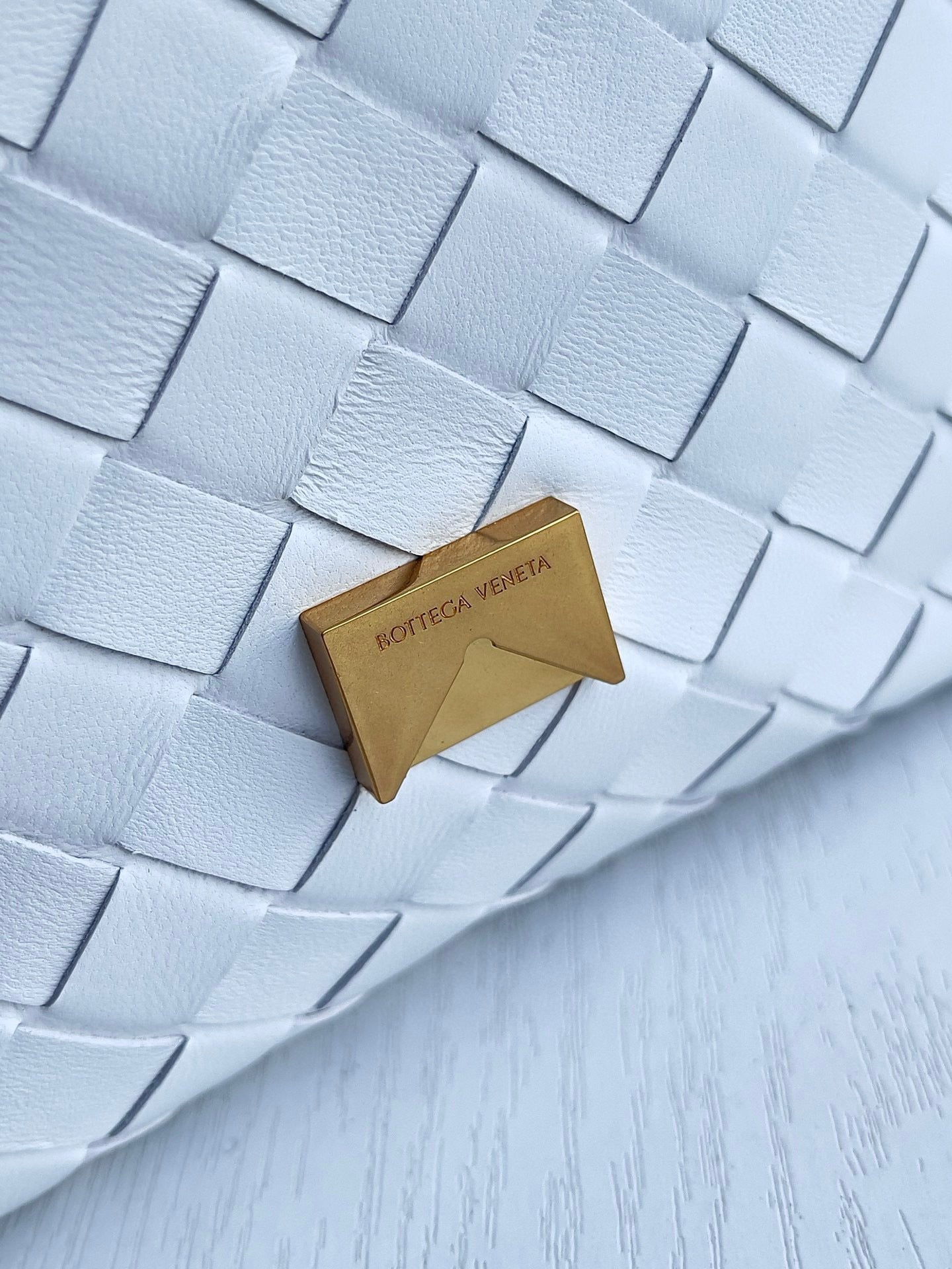 BV White Woven Leather Crossbody Bag