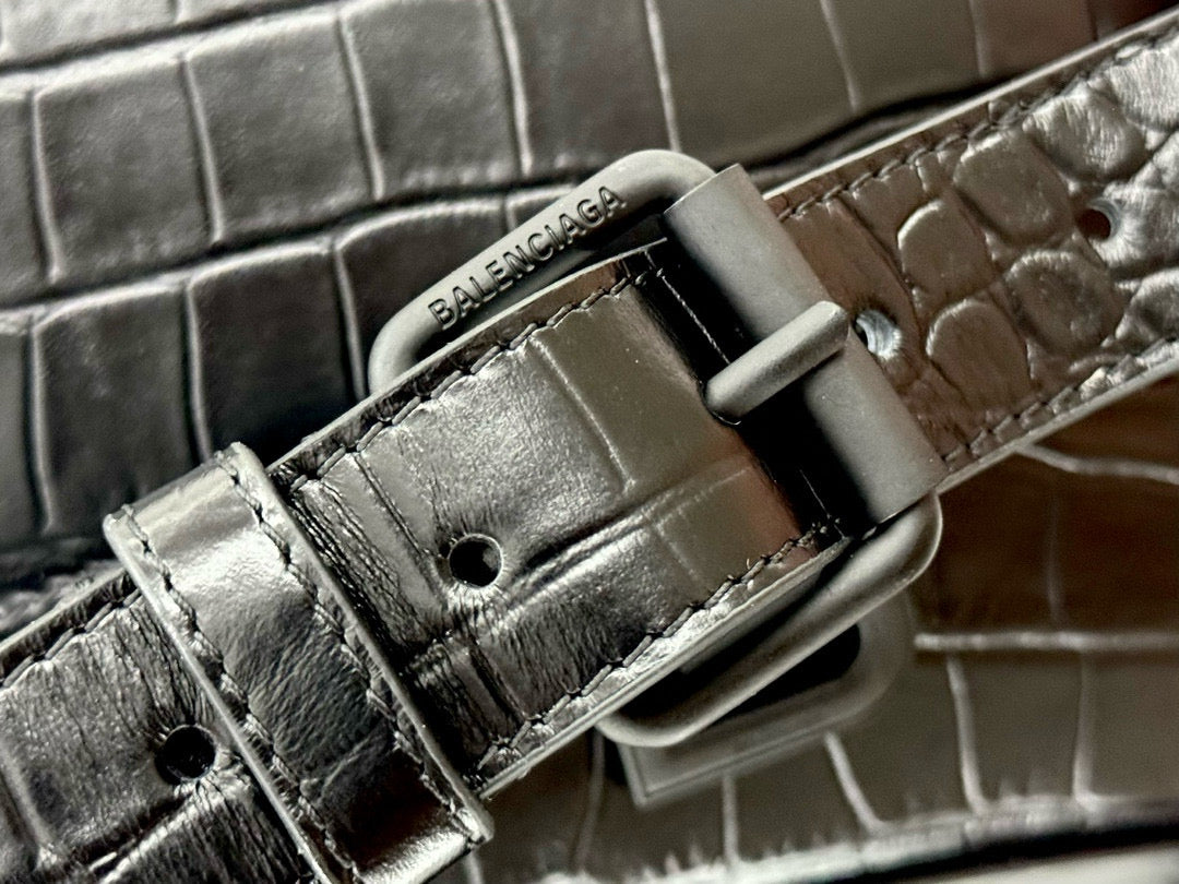 BLCG Hourglass Black Croc Embossed Leather Shoulder Bag(30x17.3x10cm)