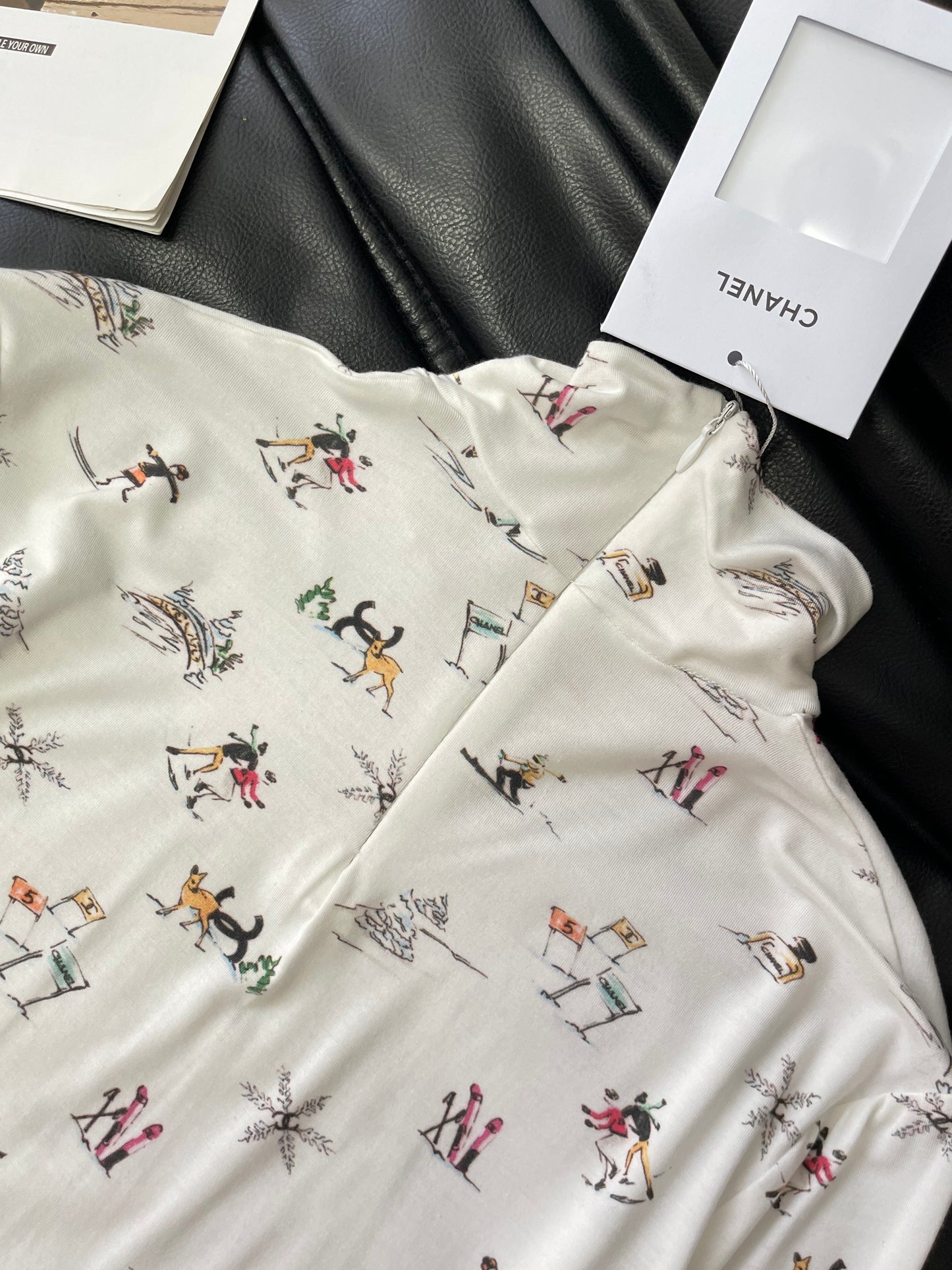 Chanel 25N Ski Print White Mock Neck Top