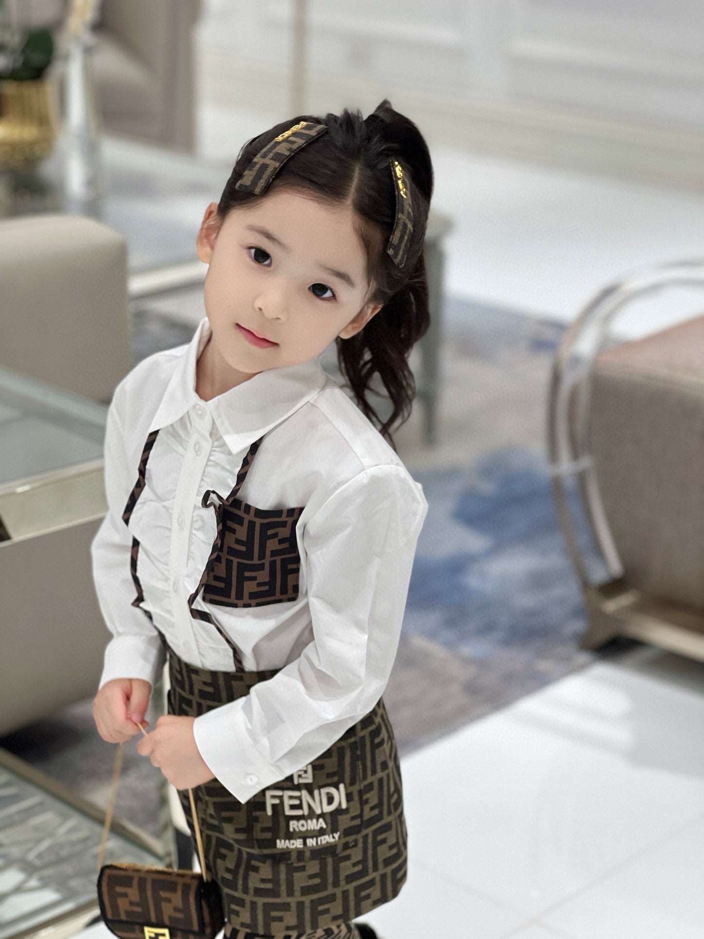 Fendi Long Sleeve Polo/Skirt Set