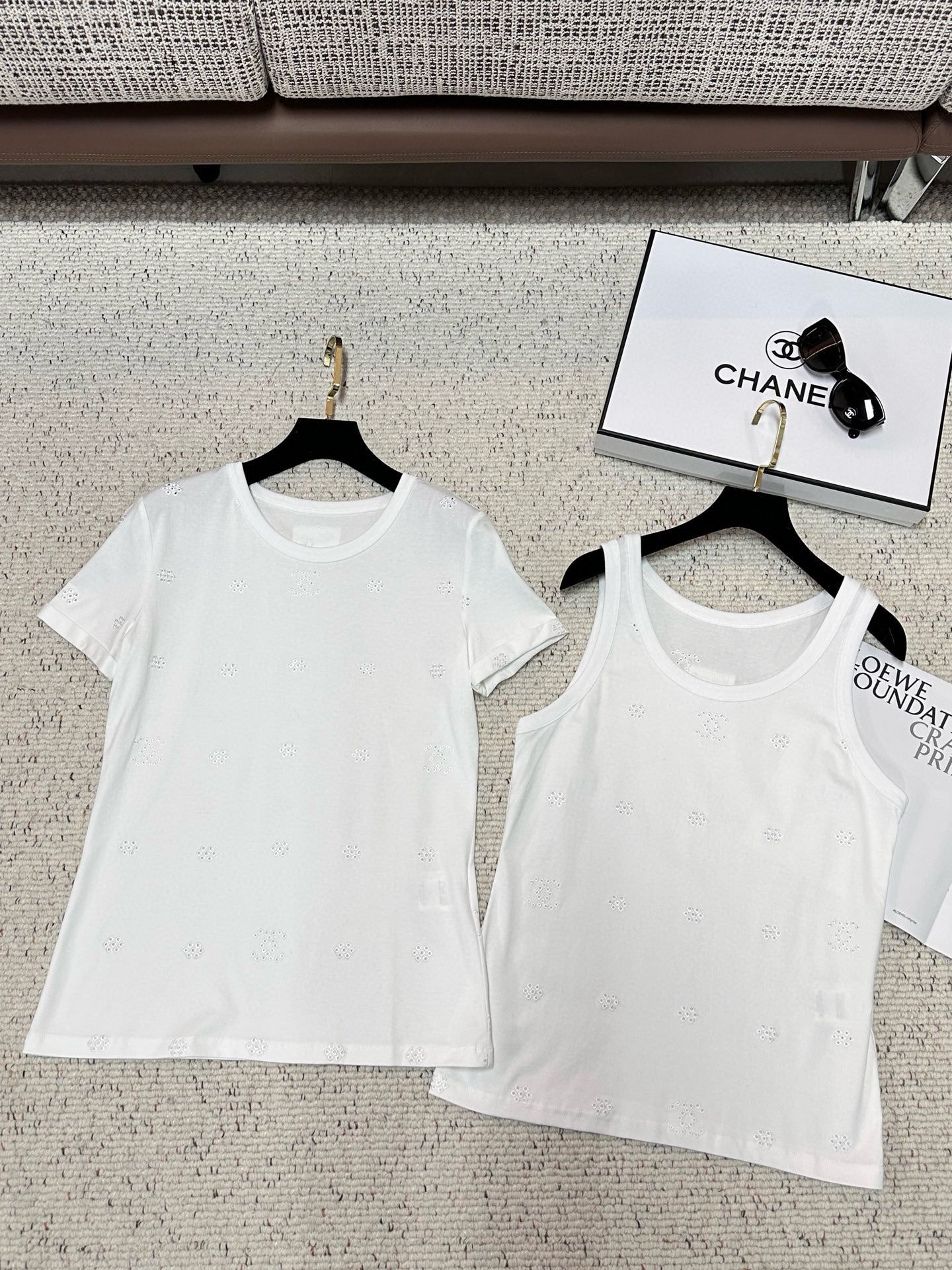 Chanel White Eyelet Cotton Top