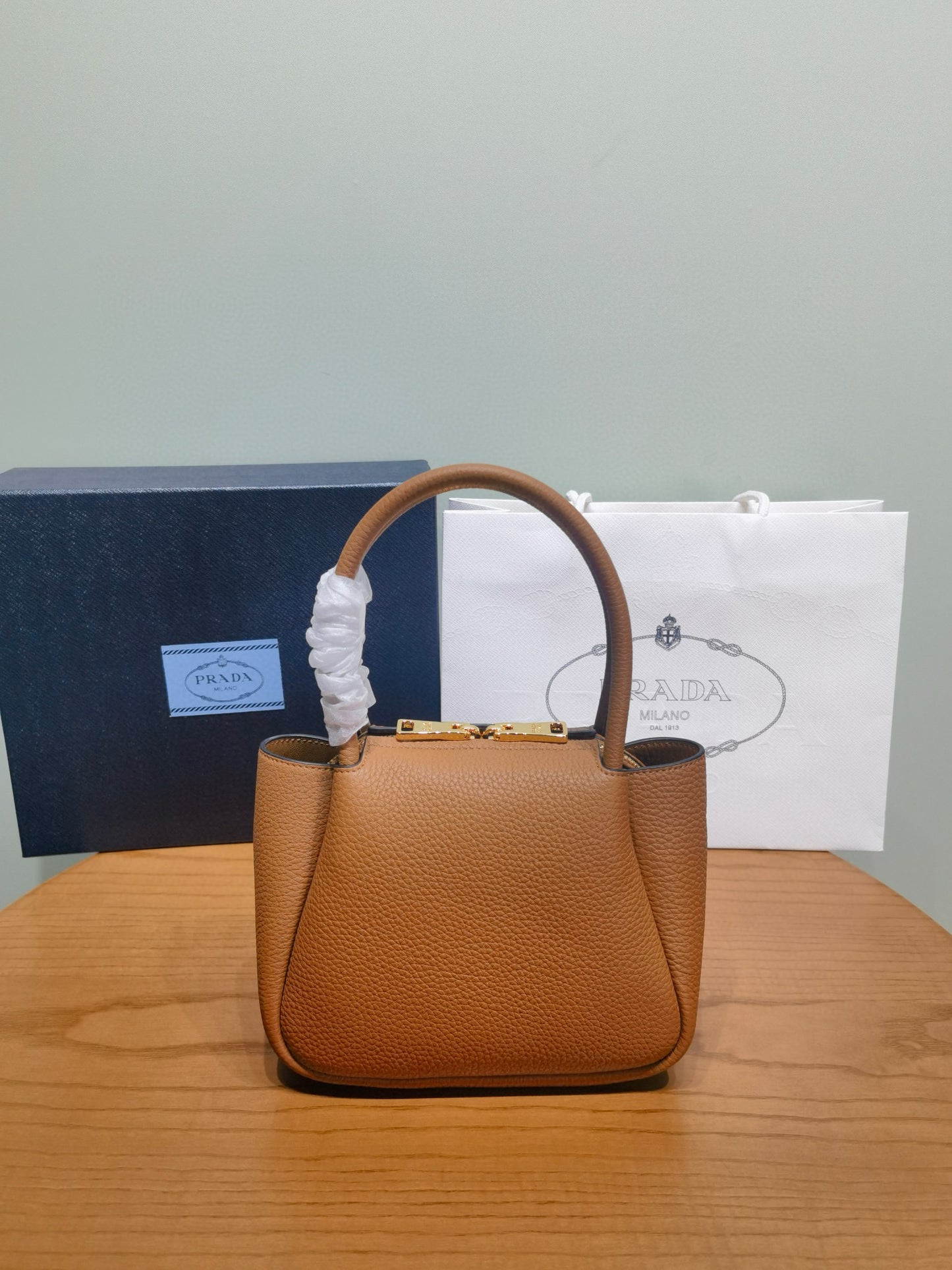 PD Small Leather Tote Bag 19.5x18x9cm