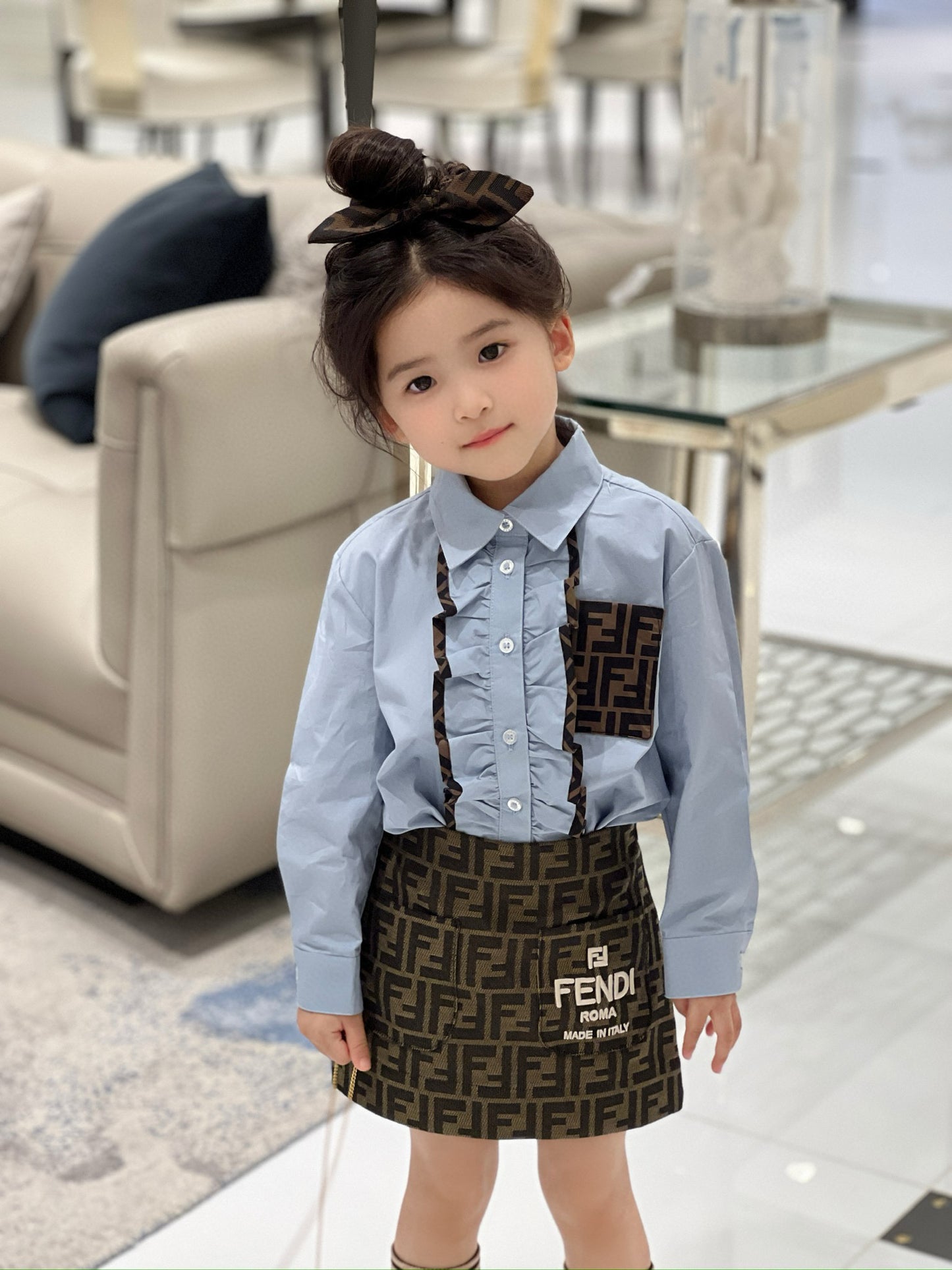 Fendi Long Sleeve Polo/Skirt Set