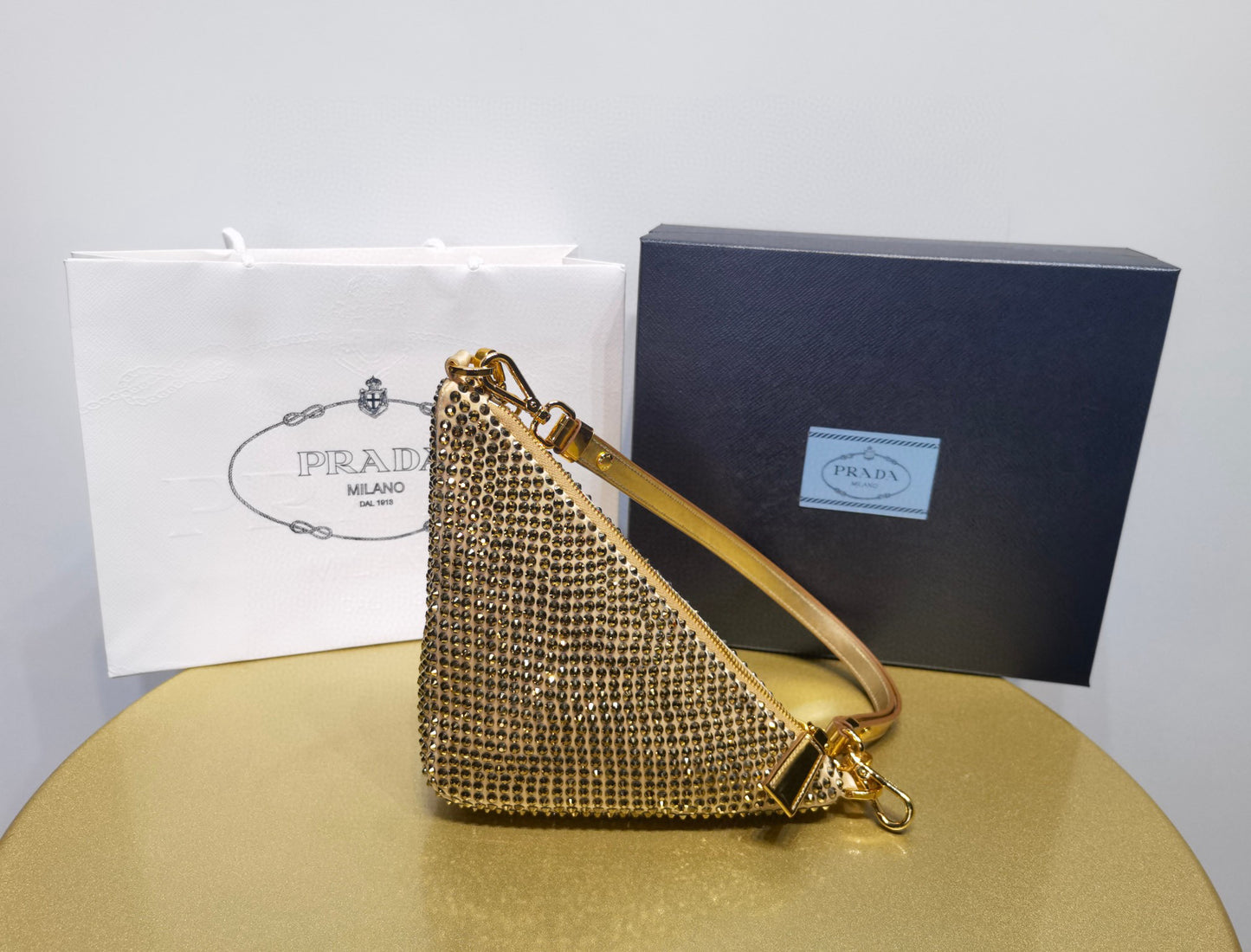 Prada Triangle Crystal Handbag 26x14x6cm