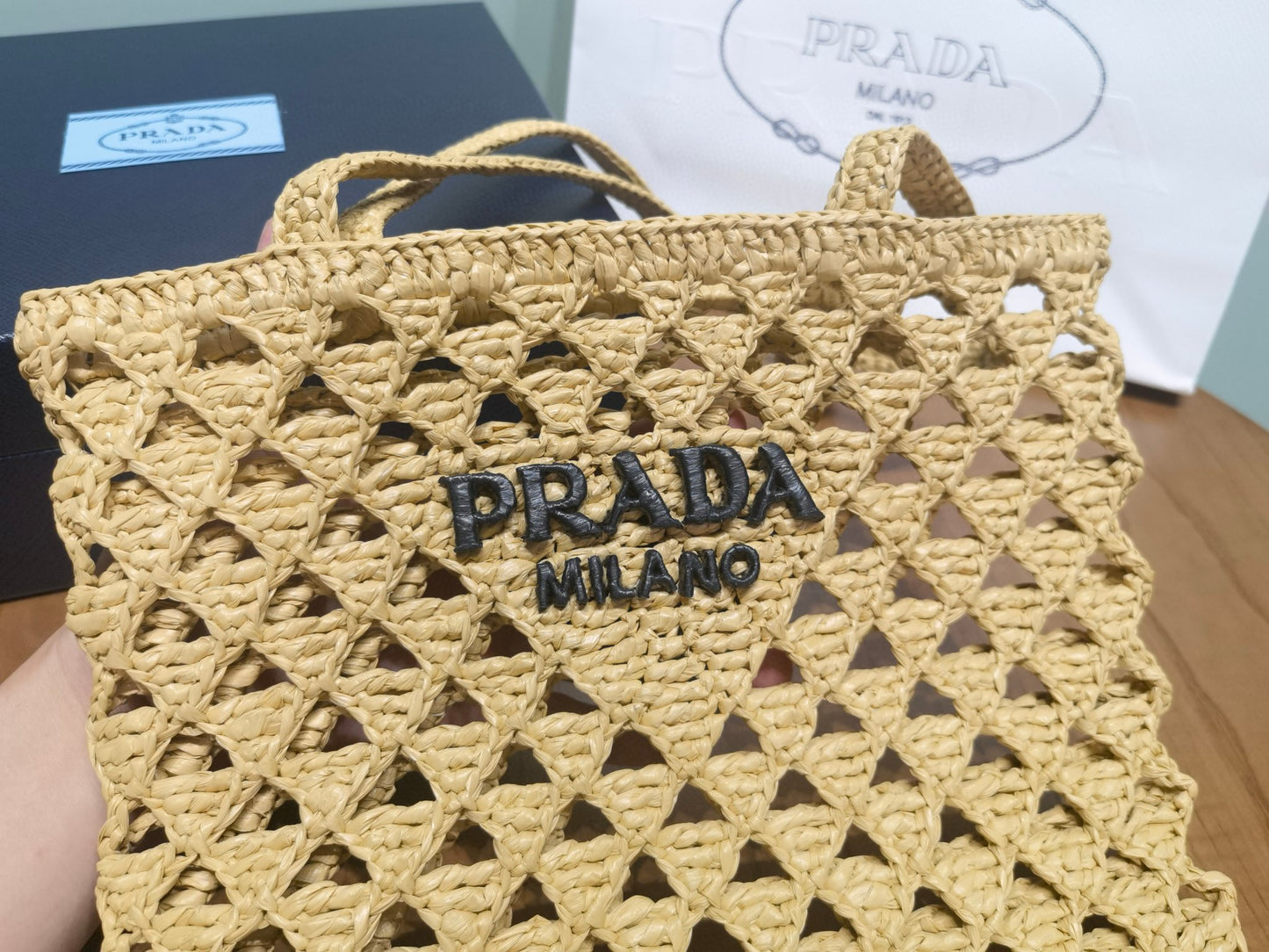 PD Raffia Crochet Tote Bag