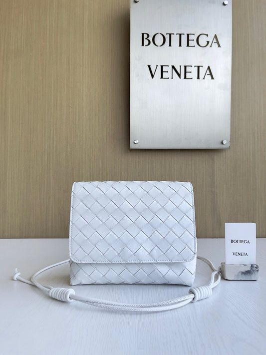 BV White Woven Leather Crossbody Bag