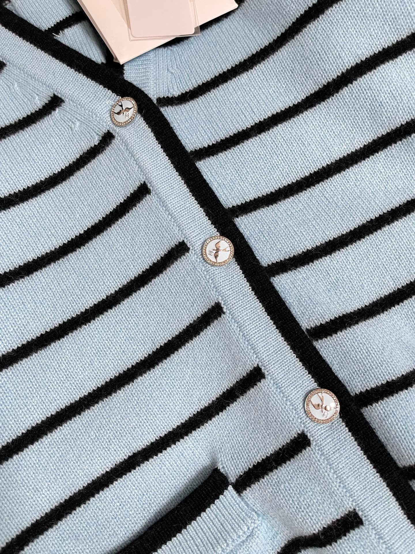 Chanel Blue V-Neck Knit Cardigan
