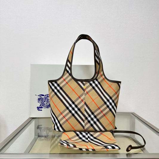 Burberry Check Cotton Small Tote Bag