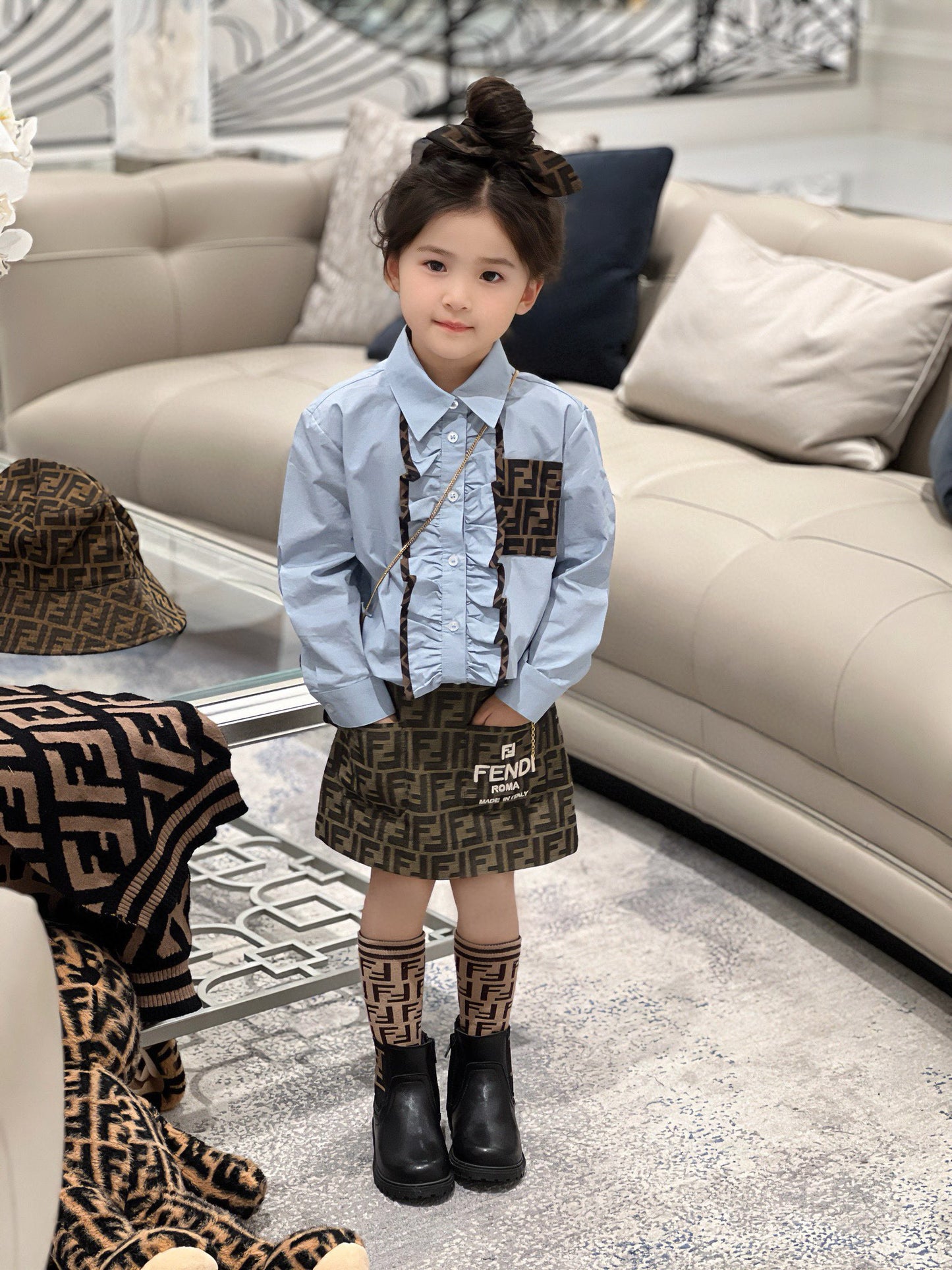 Fendi Long Sleeve Polo/Skirt Set