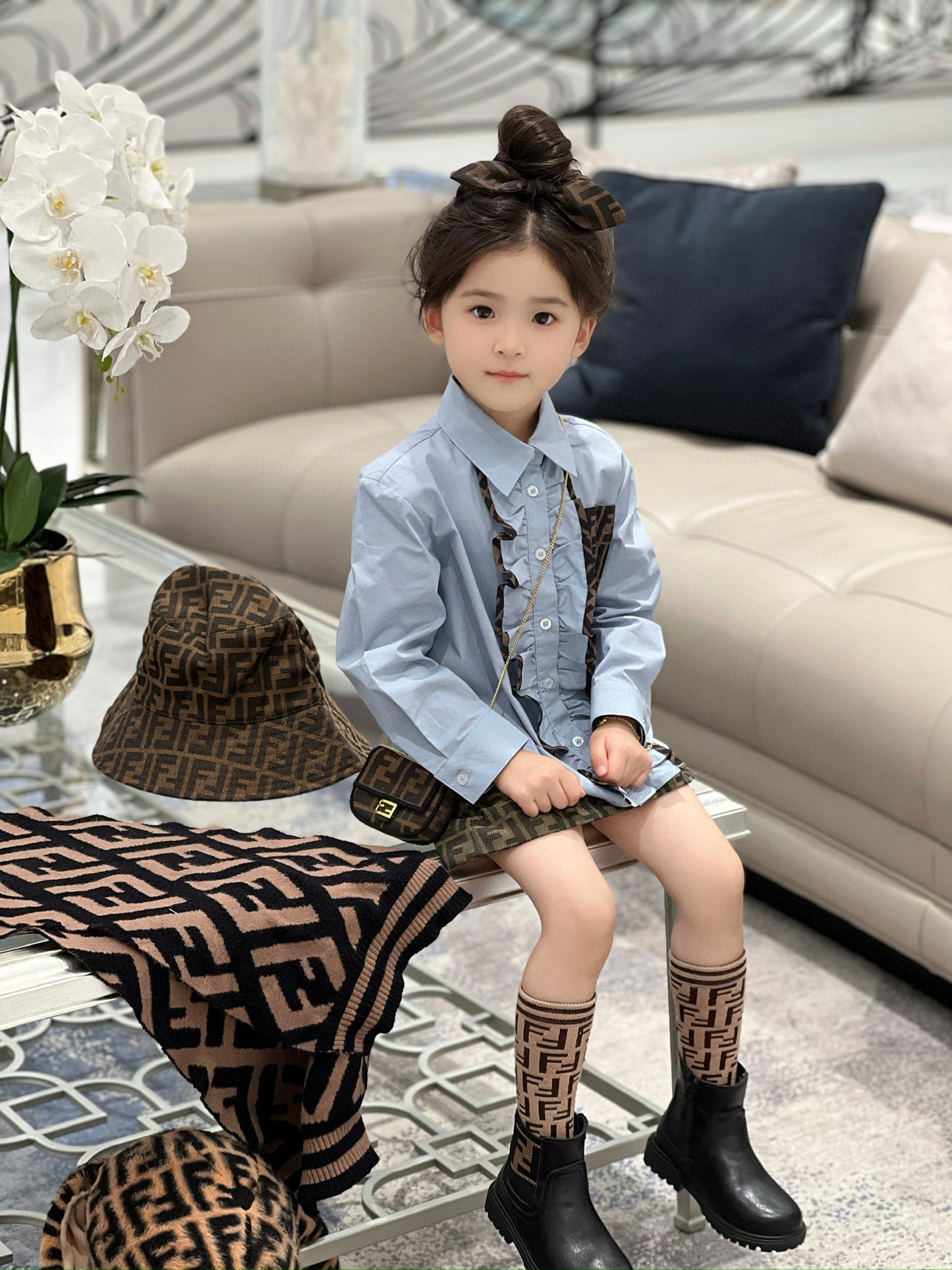 Fendi Long Sleeve Polo/Skirt Set