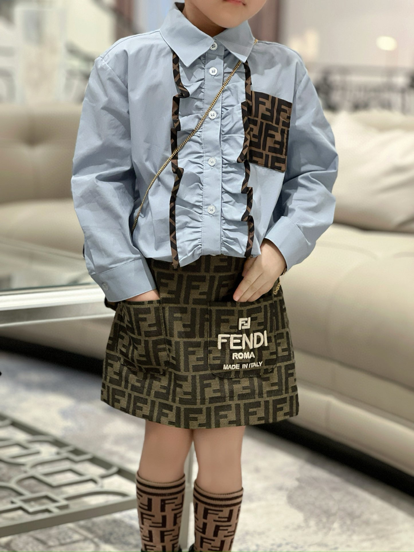 Fendi Long Sleeve Polo/Skirt Set
