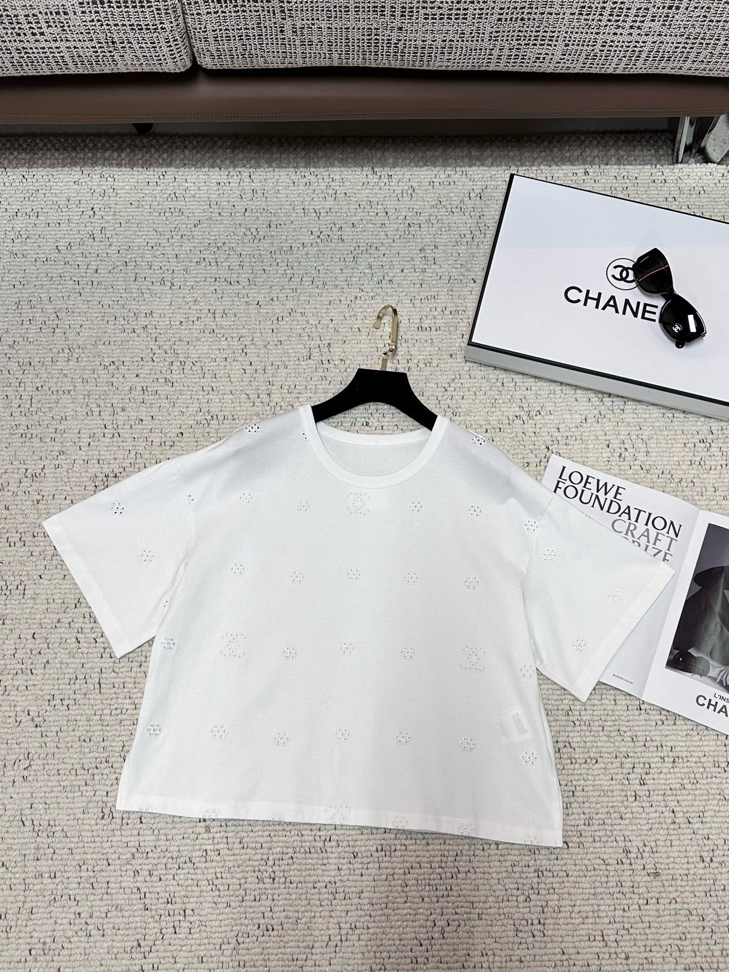 Chanel White Eyelet Cotton Top
