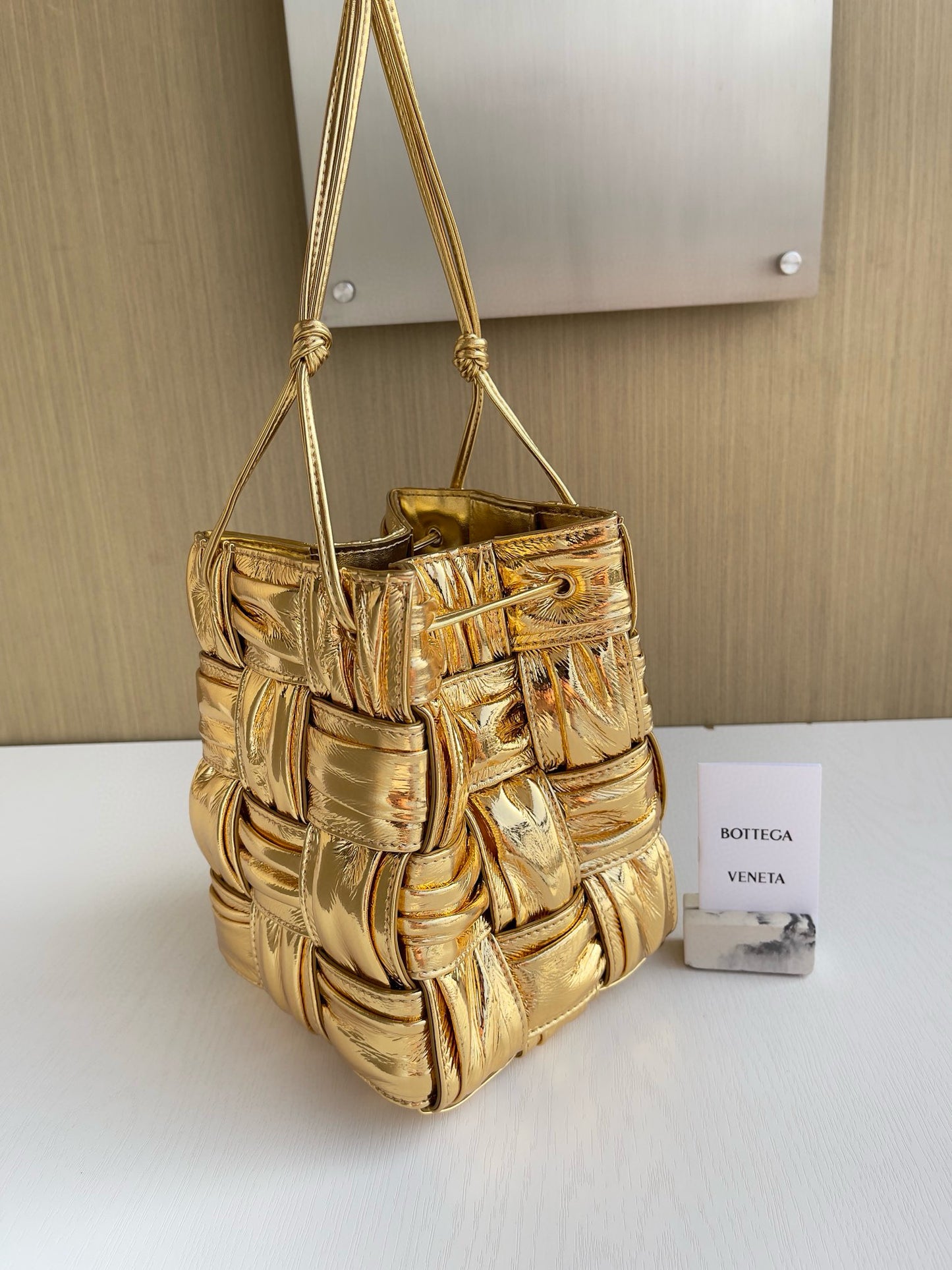 BV Mini Cassette Drawstring Bucket Bag