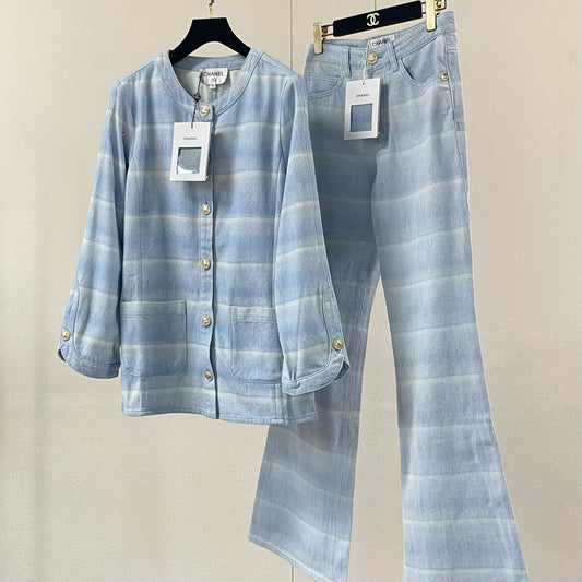 Chanel Denim Jacket With Pants Set