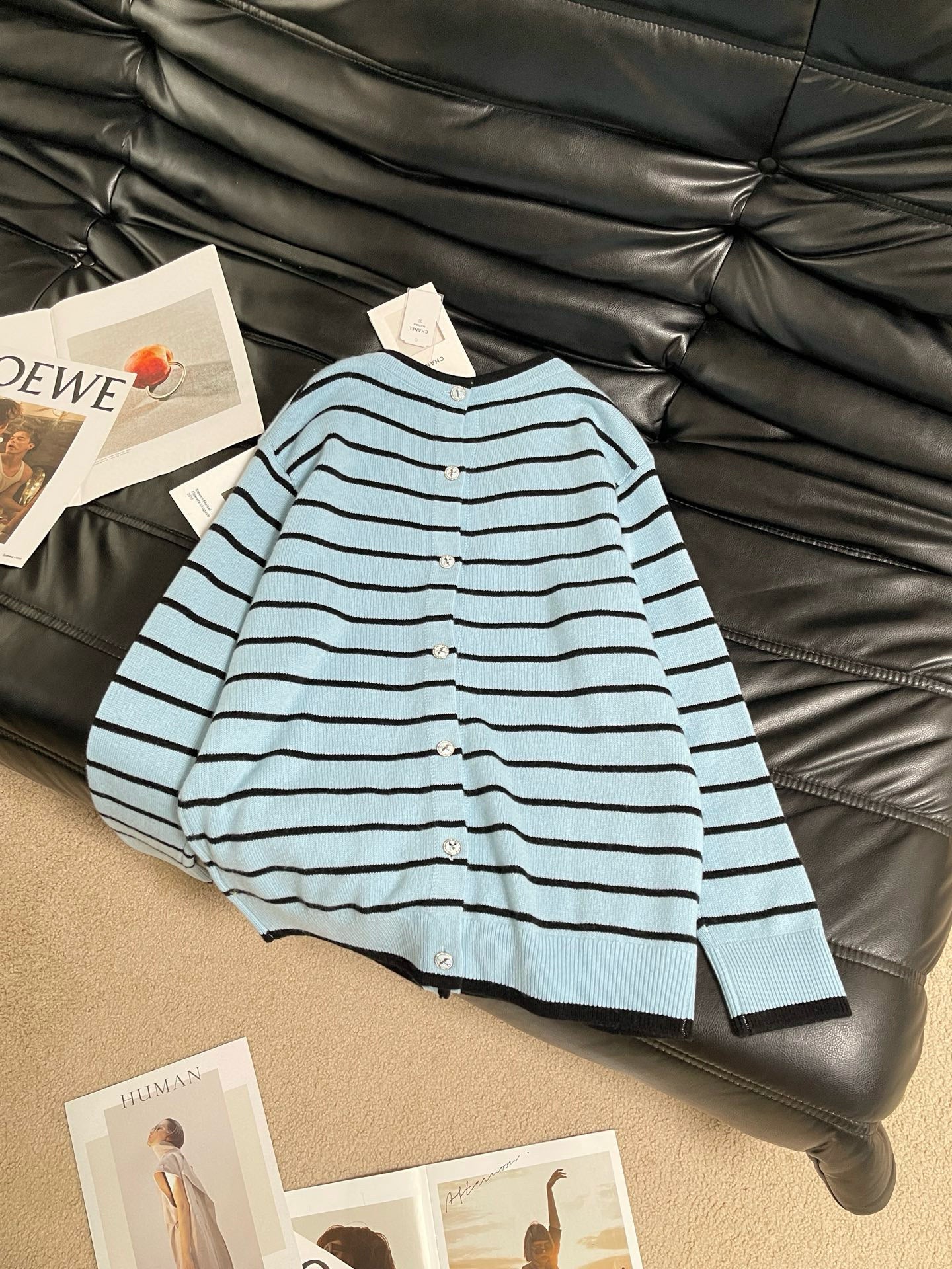 Chanel Blue V-Neck Knit Cardigan