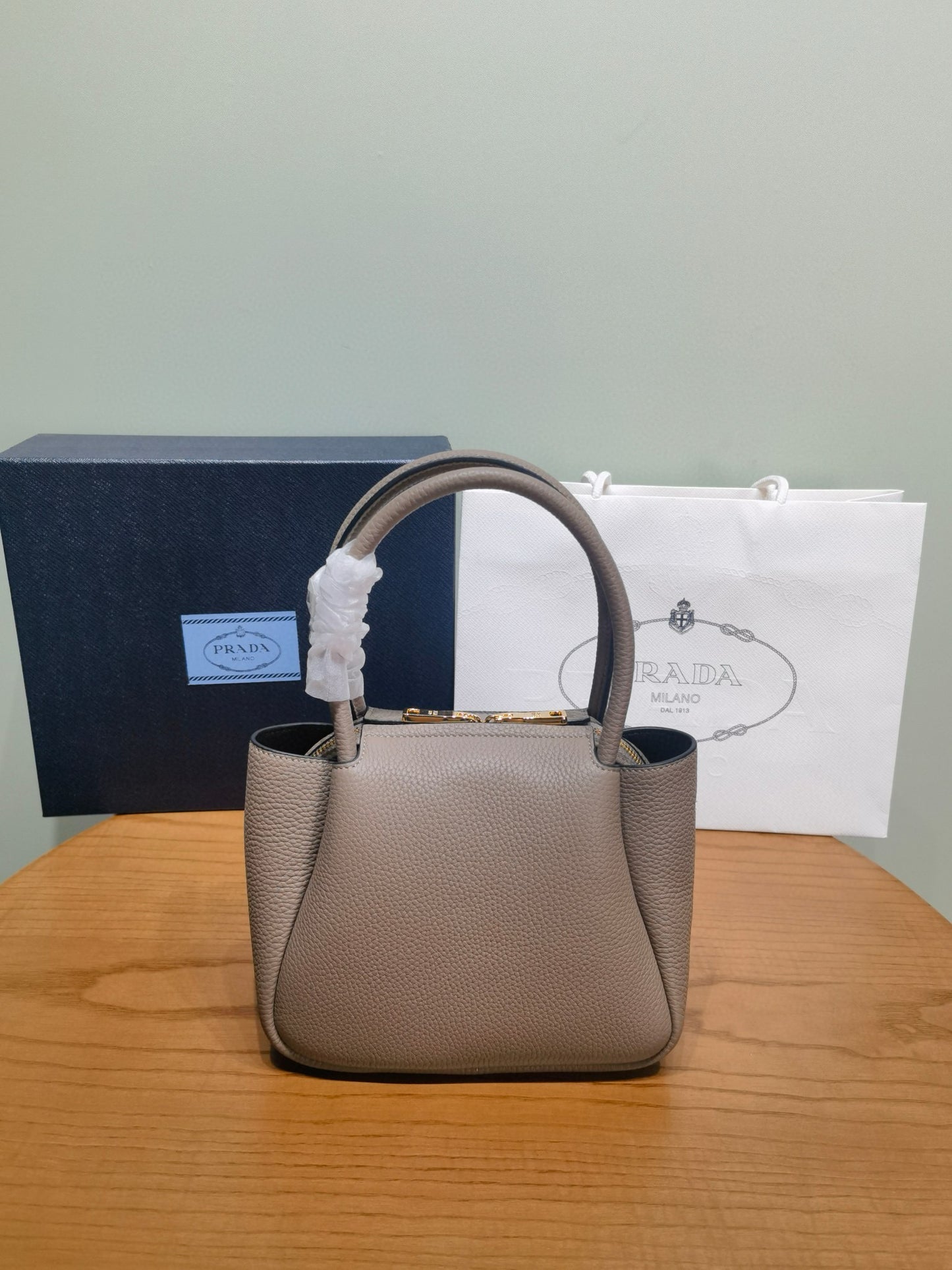 PD Small Leather Tote Bag 19.5x18x9cm