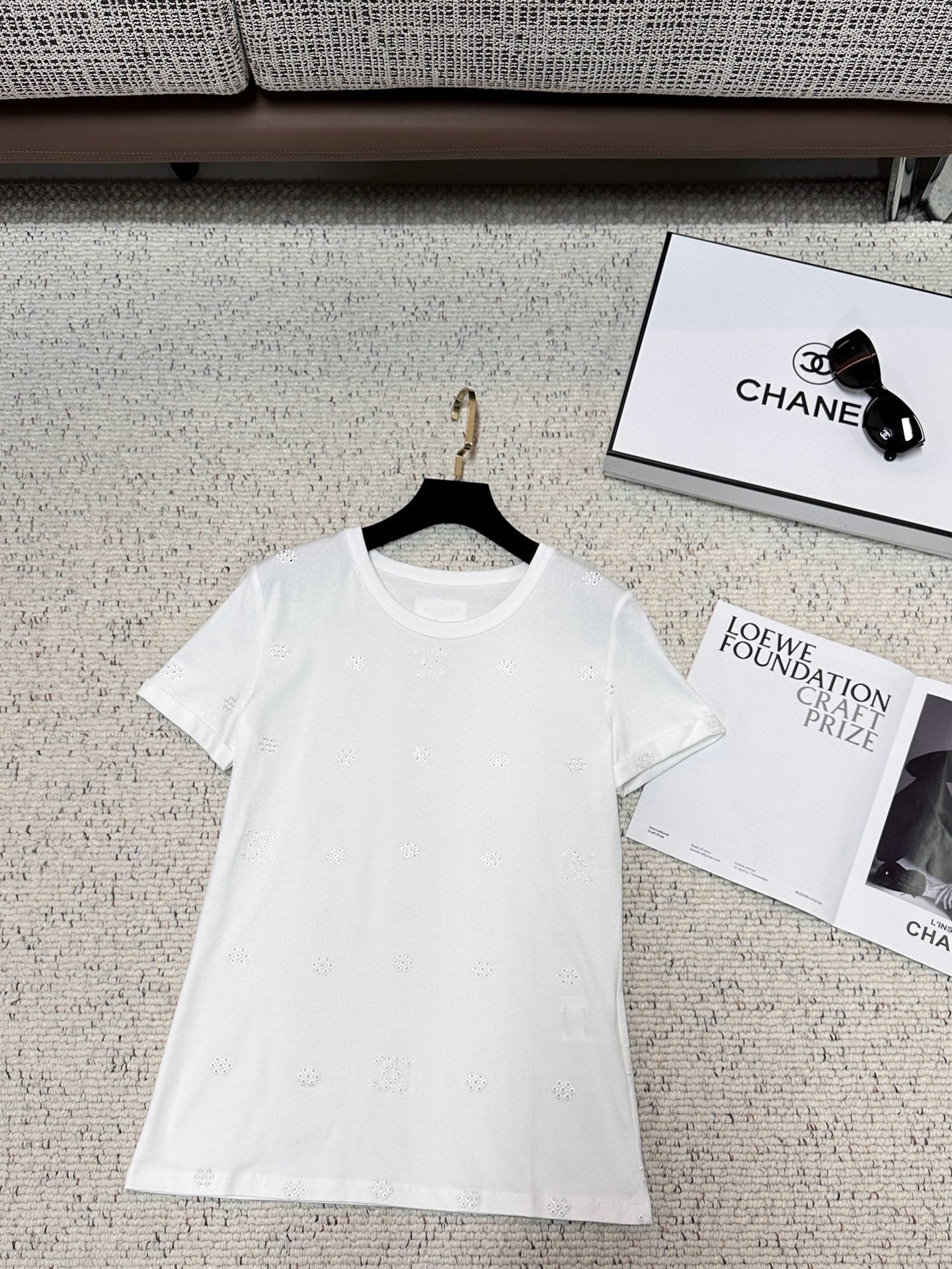 Chanel White Eyelet Cotton Top