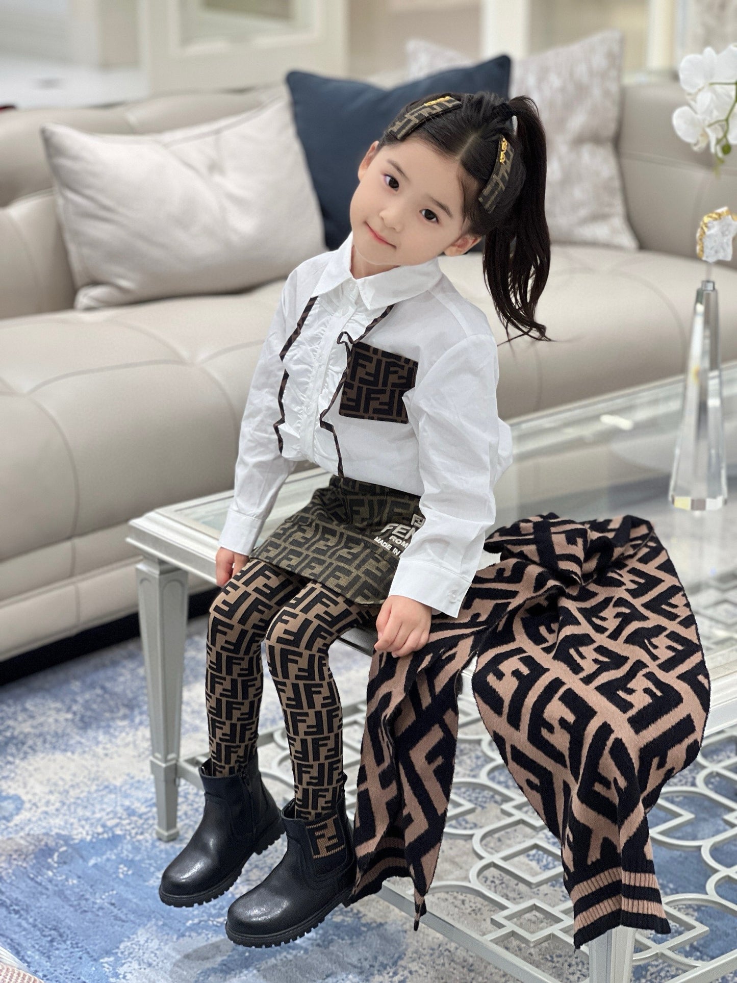 Fendi Long Sleeve Polo/Skirt Set