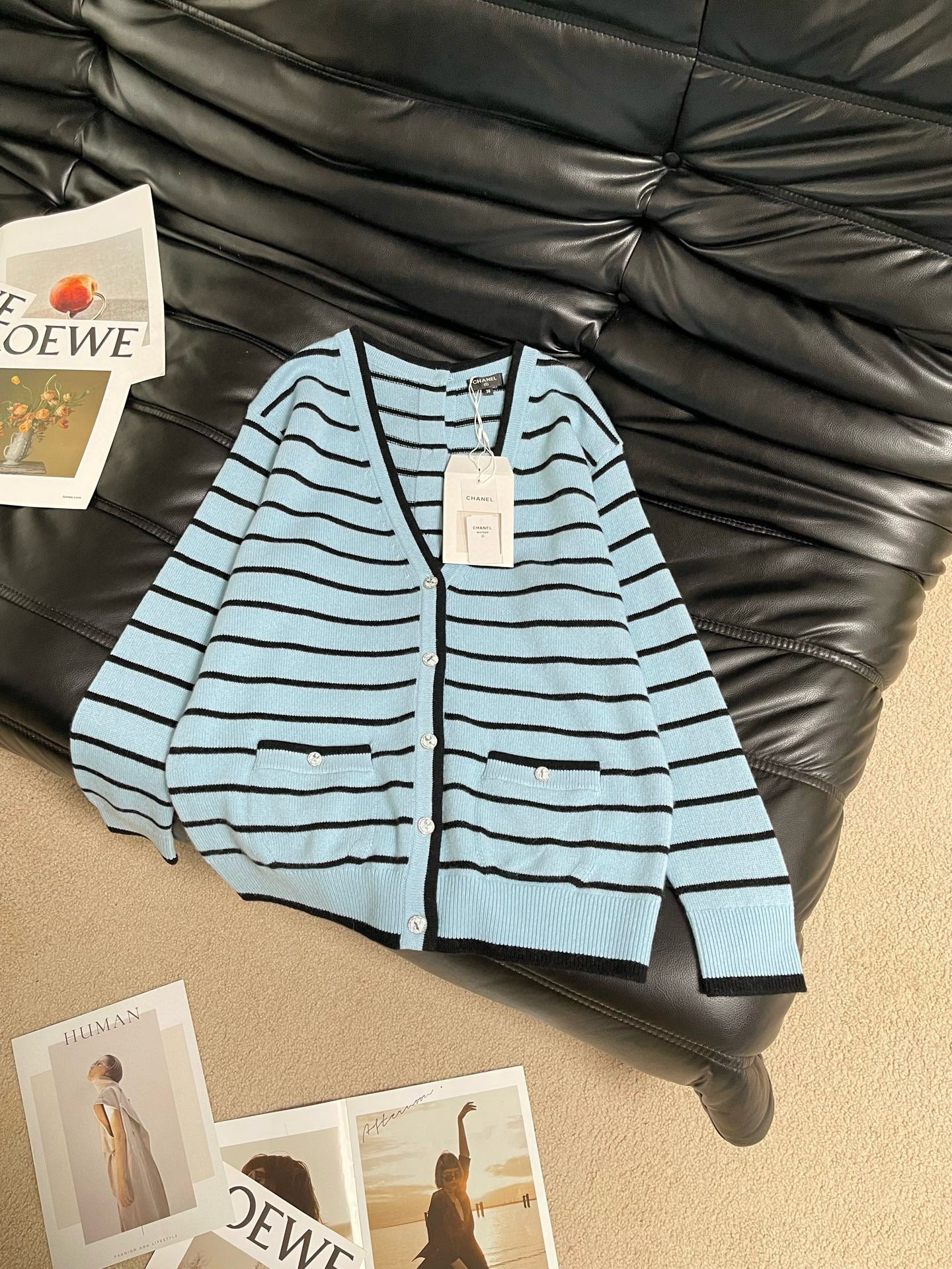Chanel Blue V-Neck Knit Cardigan