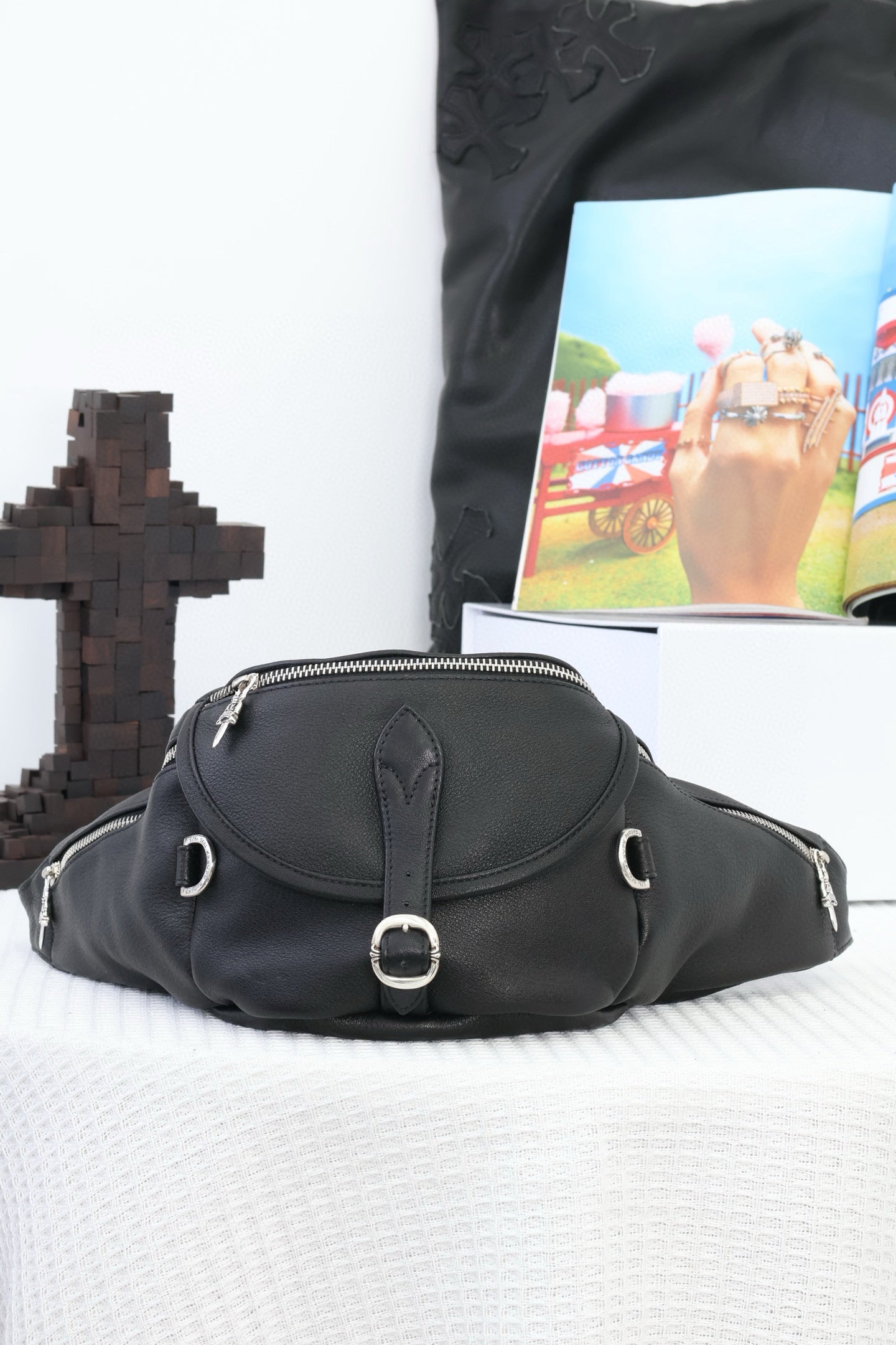 CH Black Leather Snat Pack Waist Bag