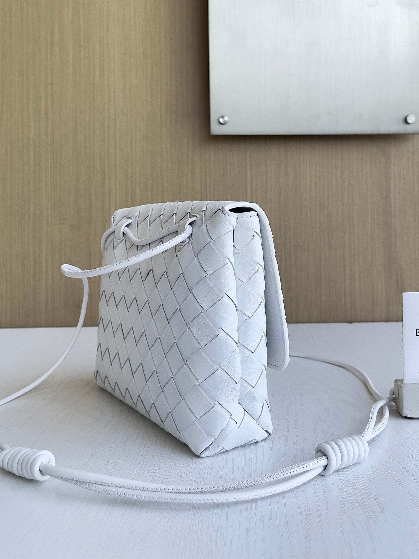BV White Woven Leather Crossbody Bag