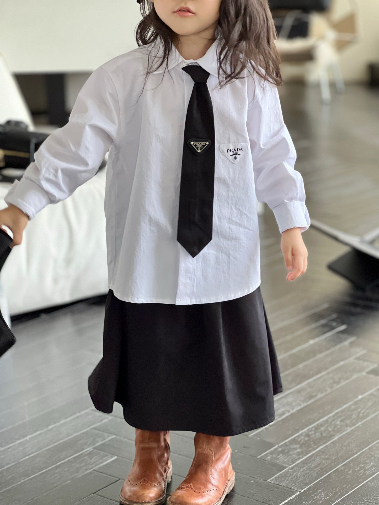 Prada Long Sleeve Polo/Skirt Set