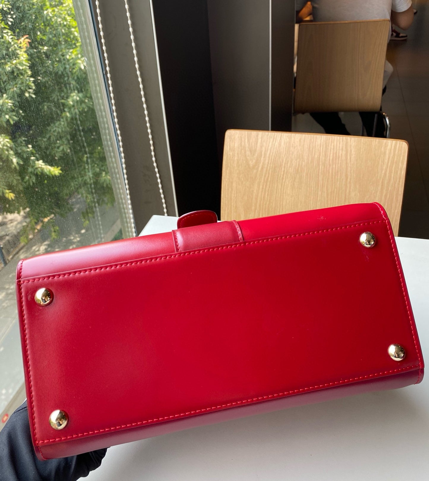Delvaux Brillant MM Box Calf Rouge Lipstick Handbag