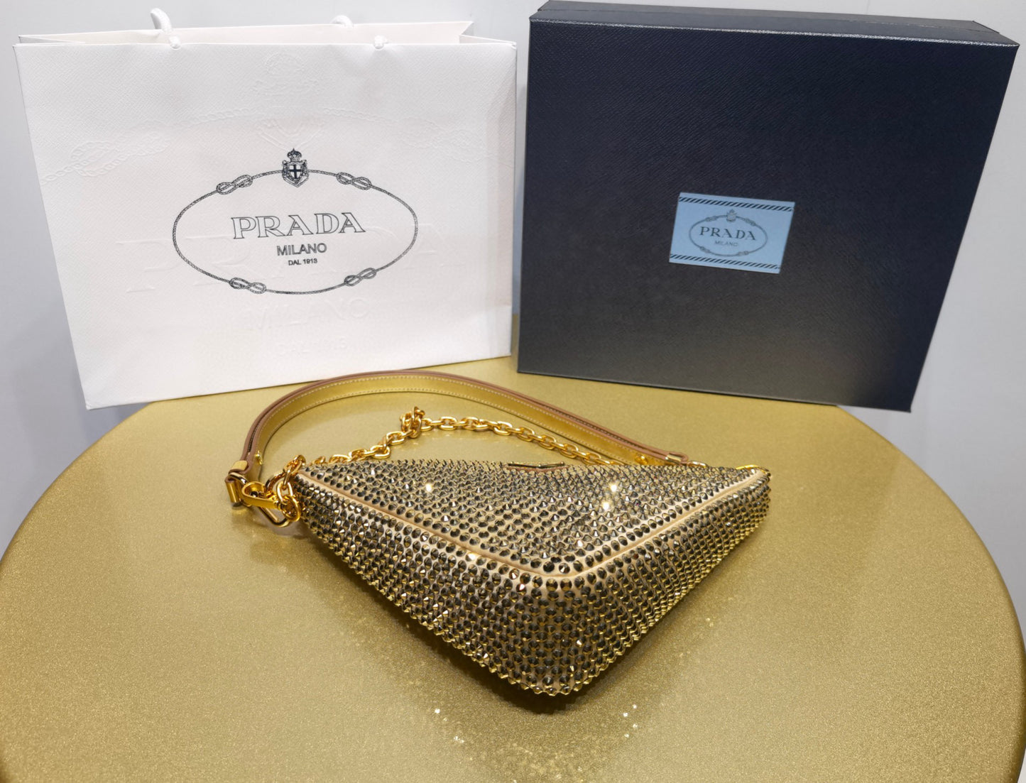 Prada Triangle Crystal Handbag 26x14x6cm