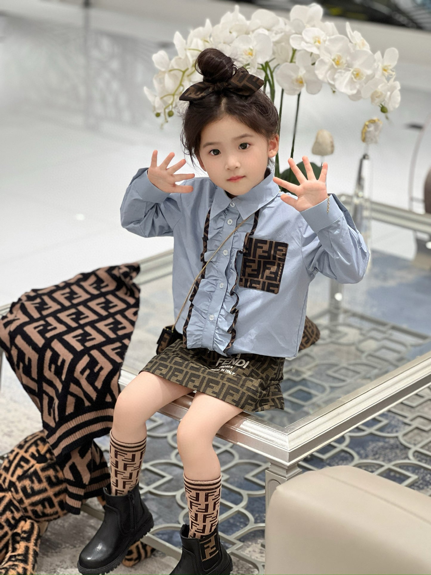 Fendi Long Sleeve Polo/Skirt Set