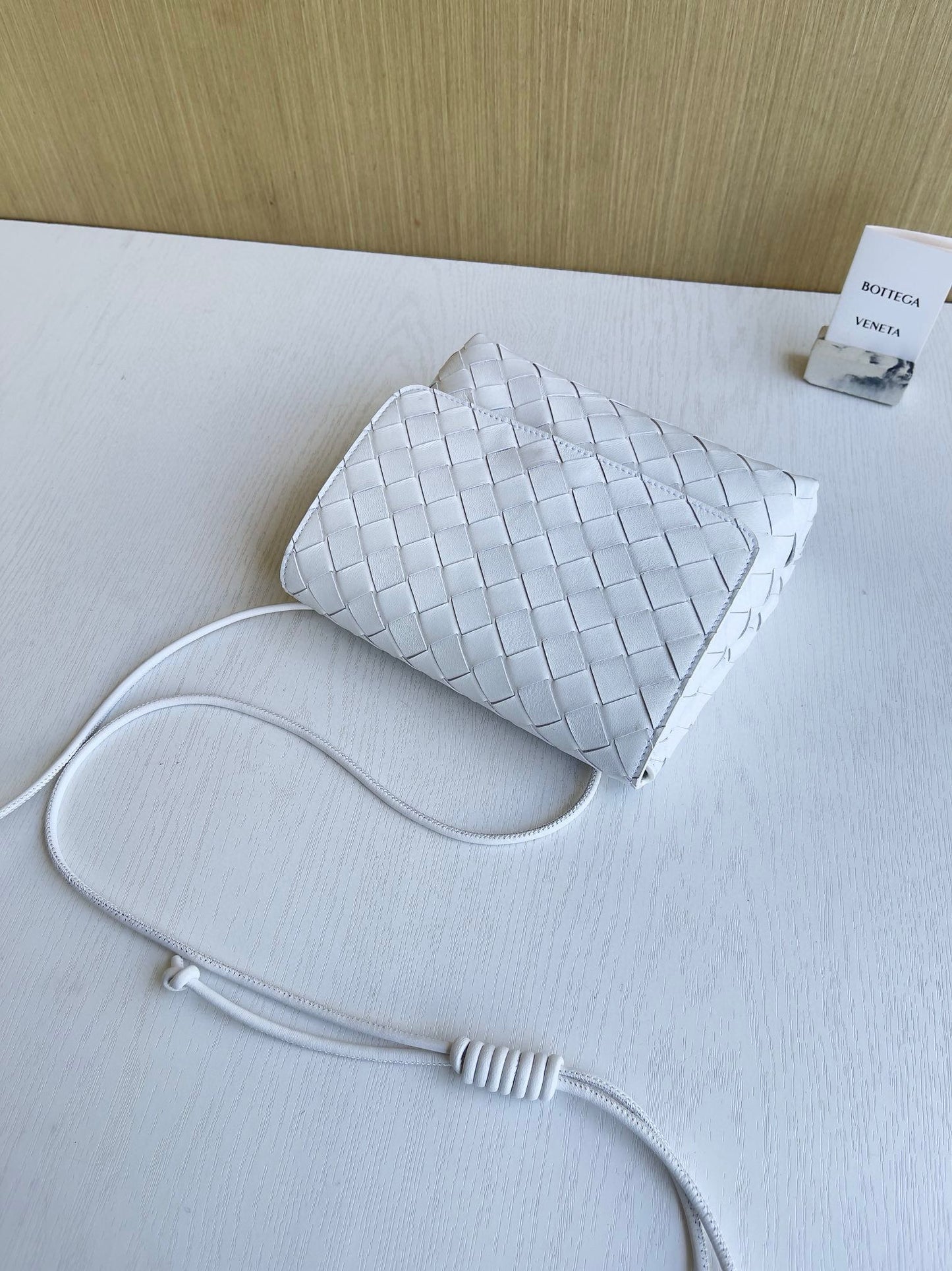 BV White Woven Leather Crossbody Bag