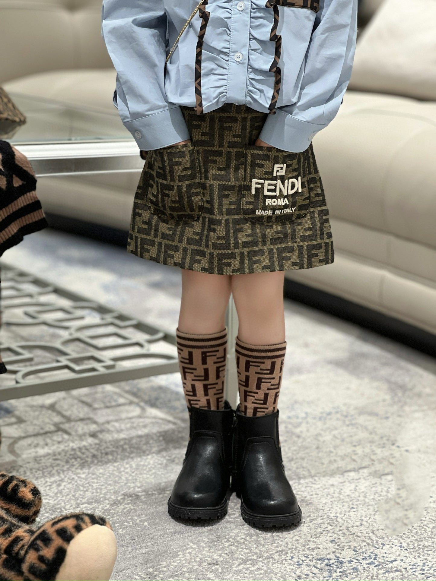 Fendi Long Sleeve Polo/Skirt Set