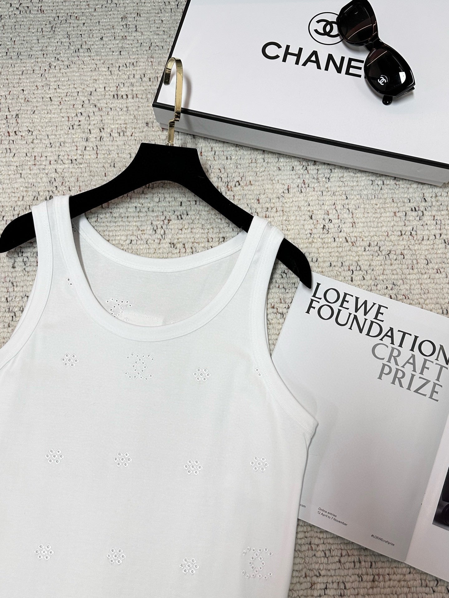 Chanel White Eyelet Cotton Top