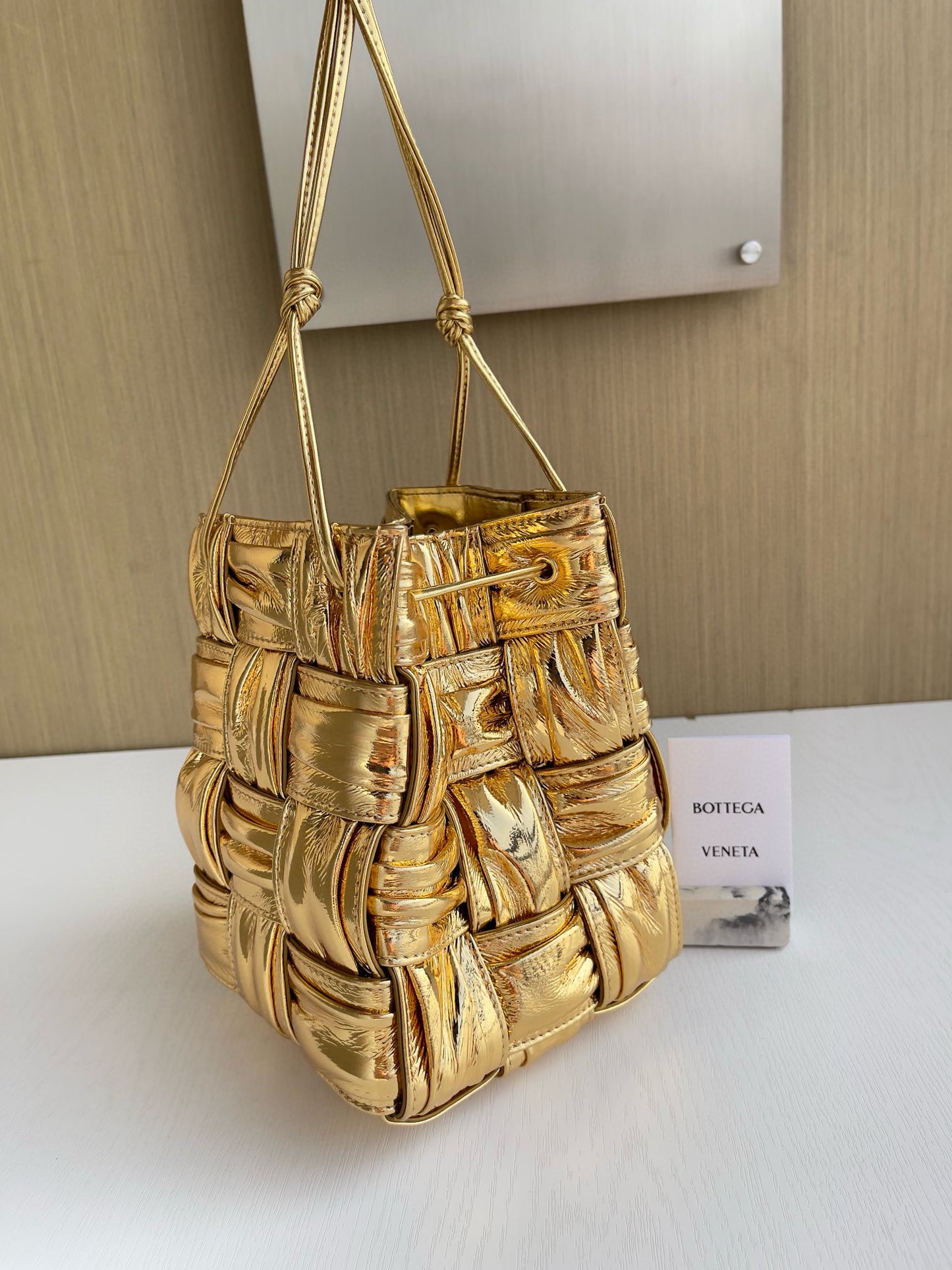 BV Mini Cassette Drawstring Bucket Bag