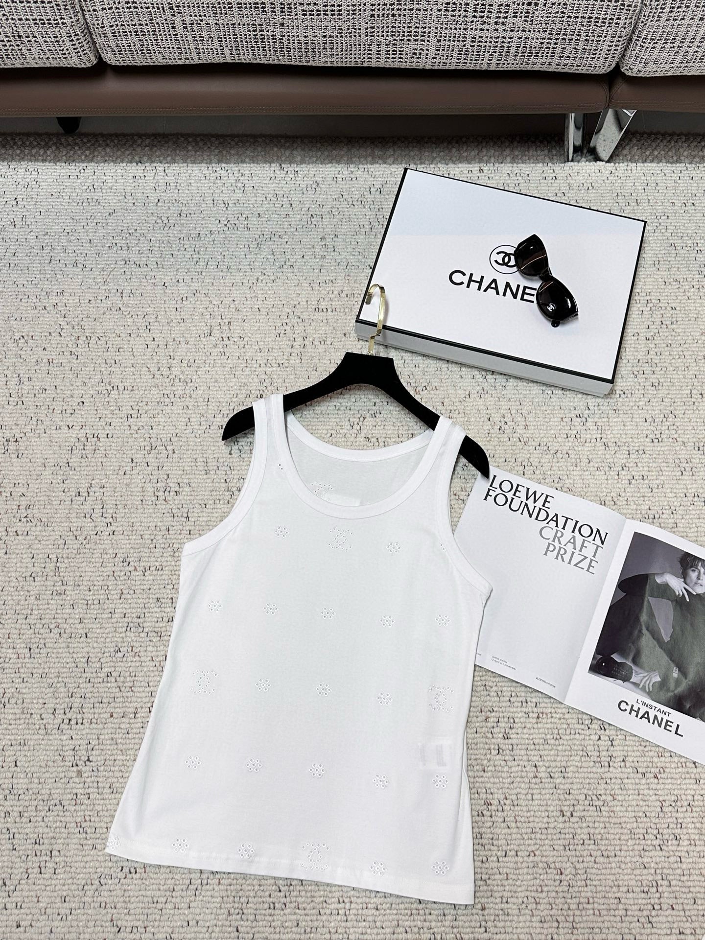 Chanel White Eyelet Cotton Top