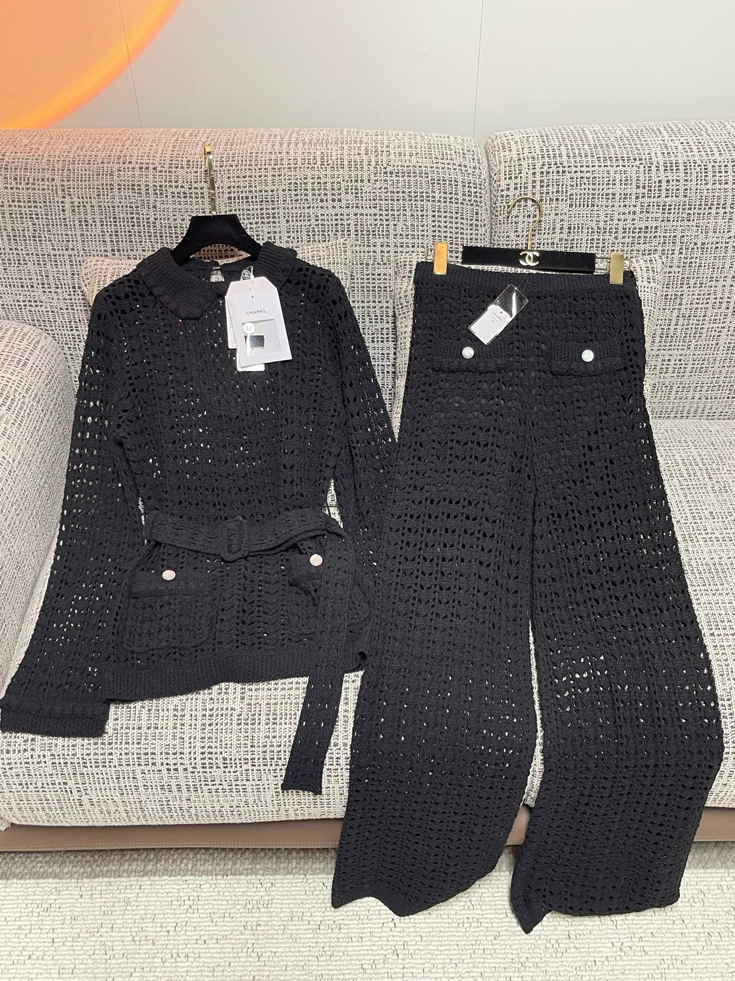 Chanel Crochet Knit Jacket & Pants Set