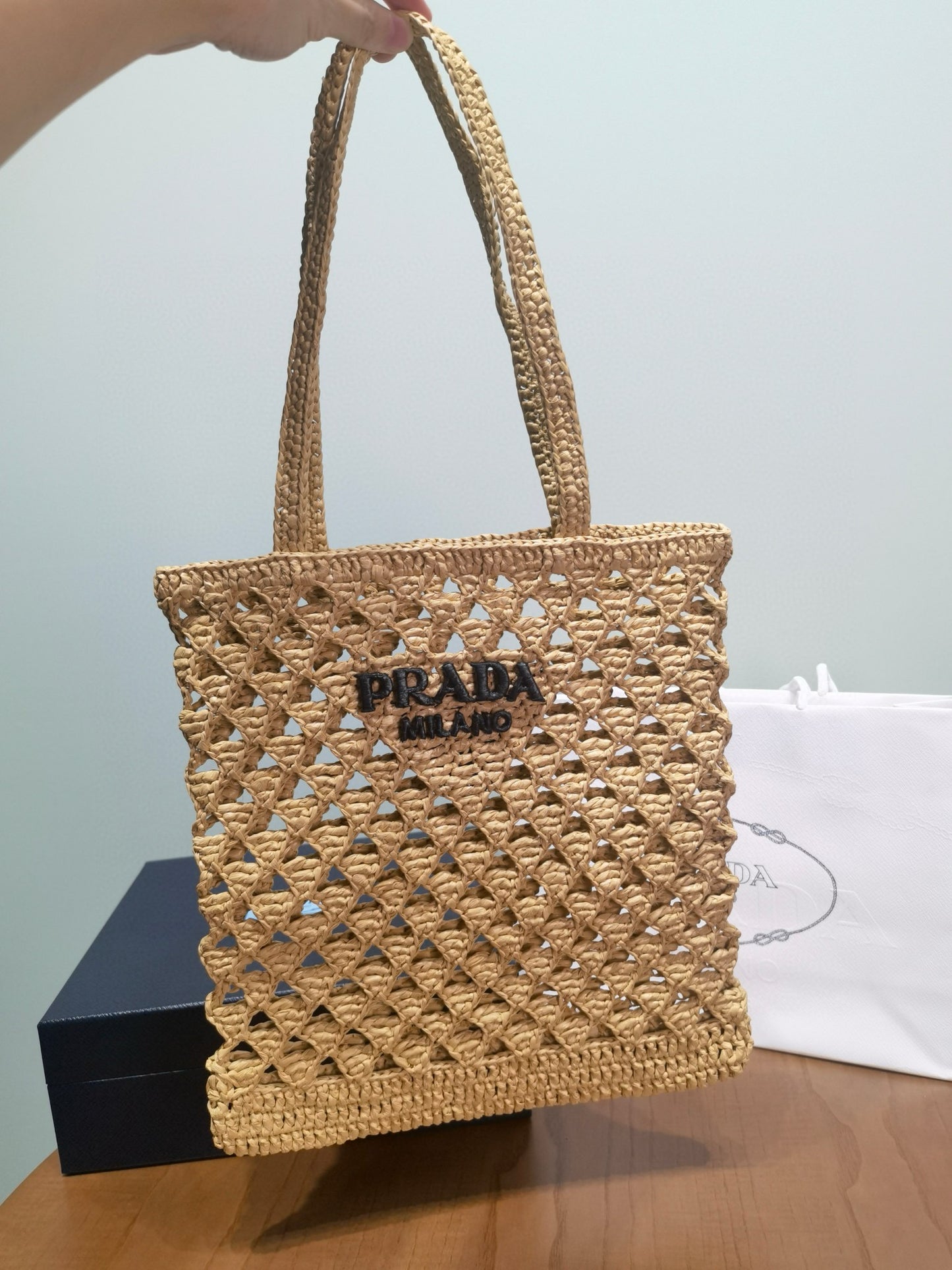 PD Raffia Crochet Tote Bag