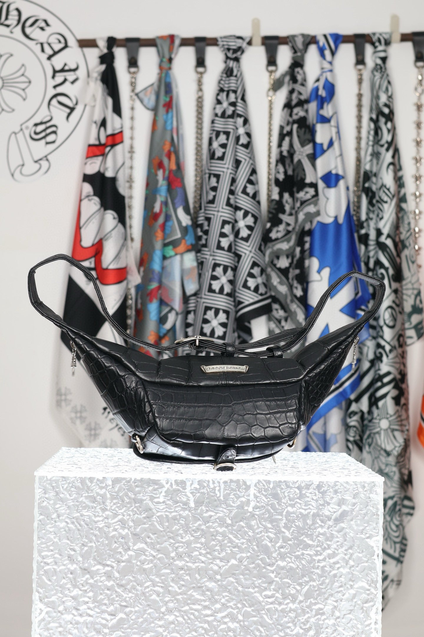 CH Crocodile-Embossed Leather Belt Bag