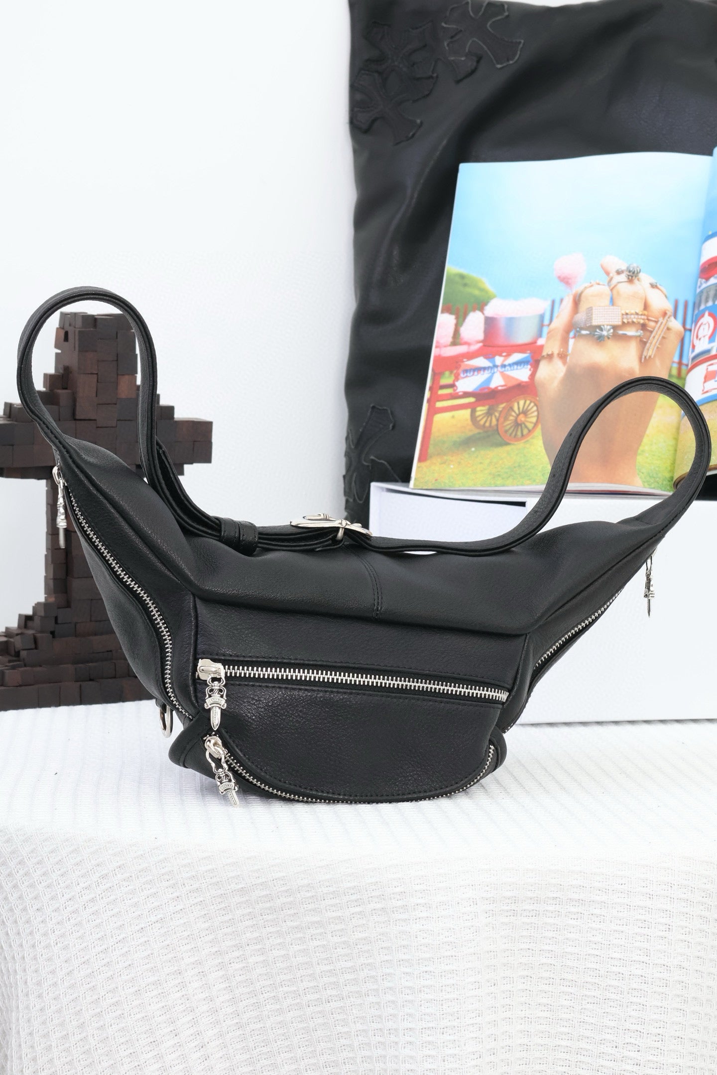 CH Black Leather Snat Pack Waist Bag