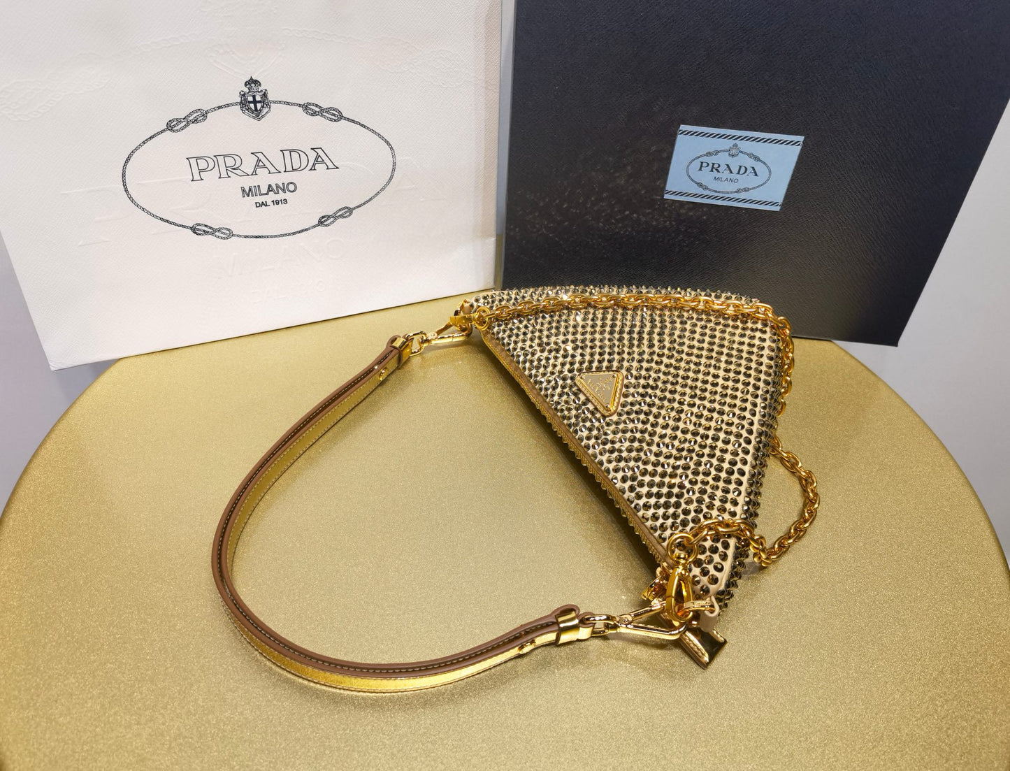 Prada Triangle Crystal Handbag 26x14x6cm
