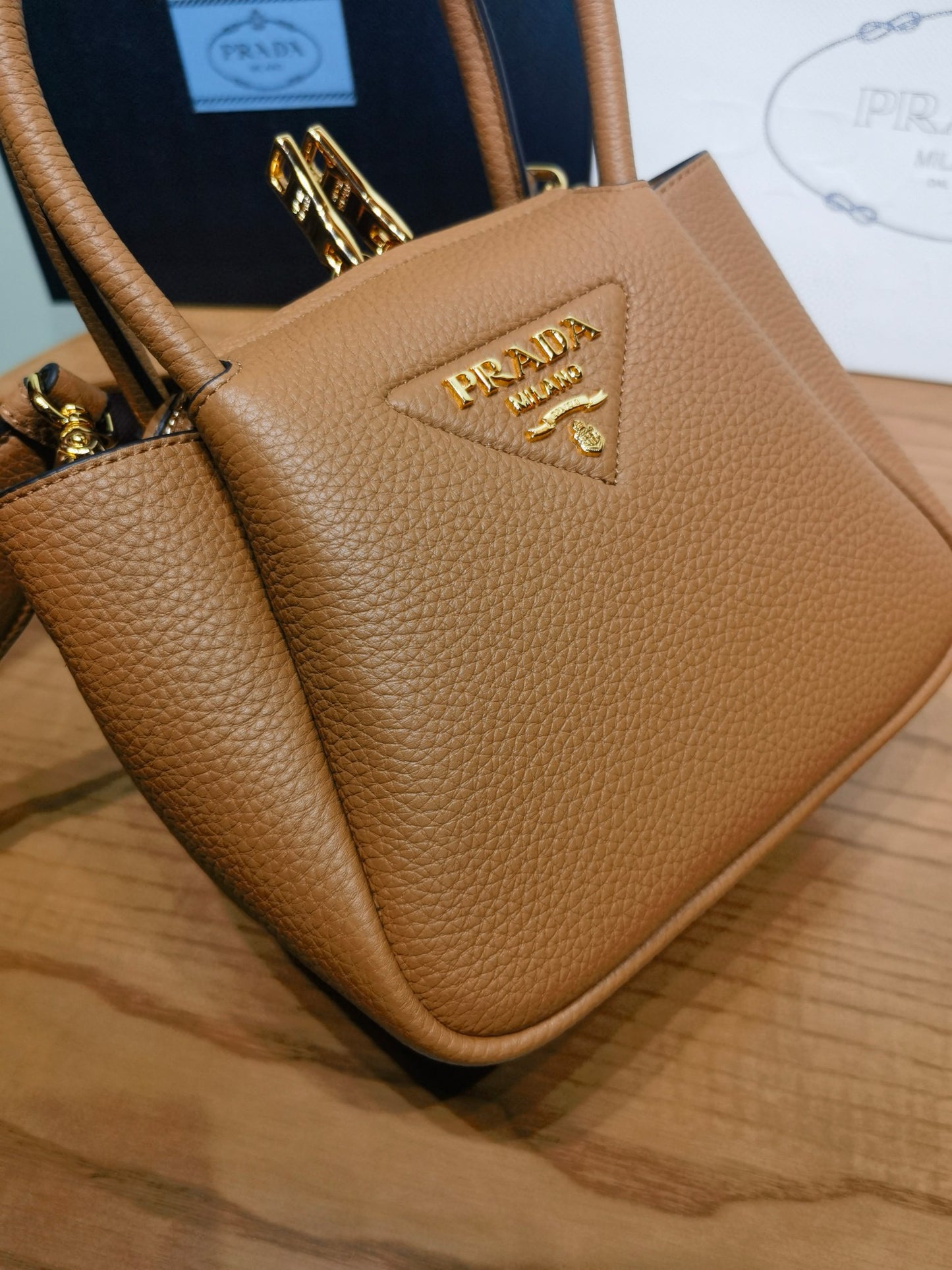 PD Small Leather Tote Bag 19.5x18x9cm