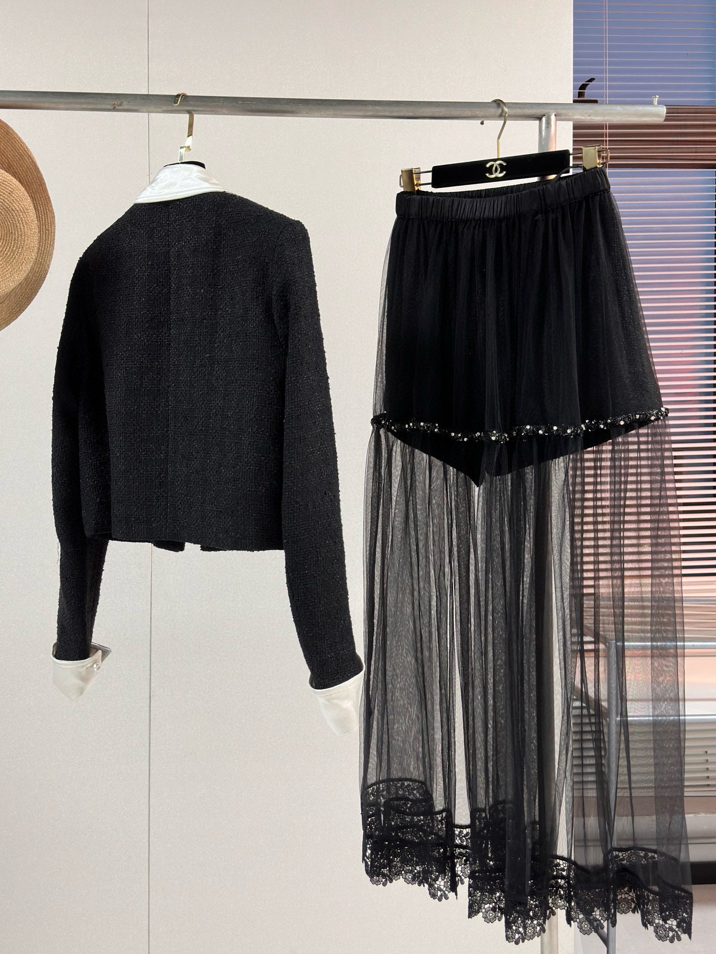 Chanel Jacket with Sheer Layered Skirt Set