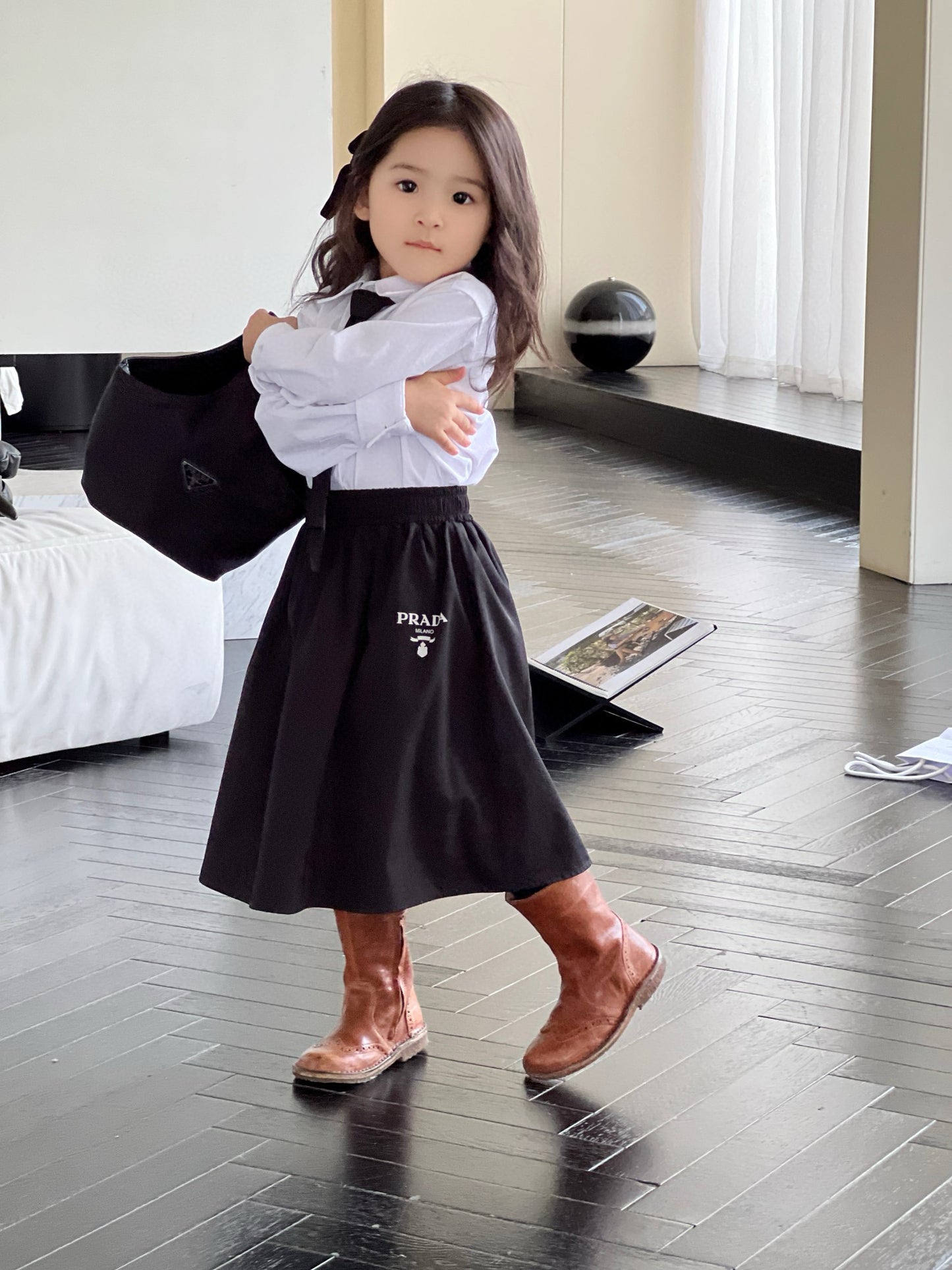 Prada Long Sleeve Polo/Skirt Set