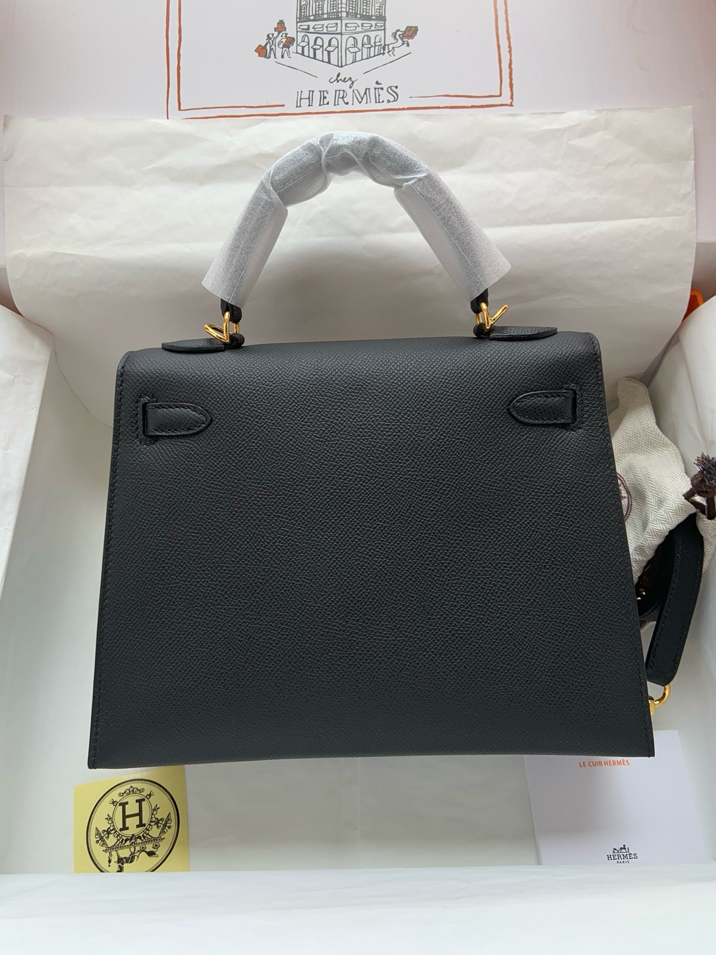 Hermes Kelly, 25cm, Noir, Epsom