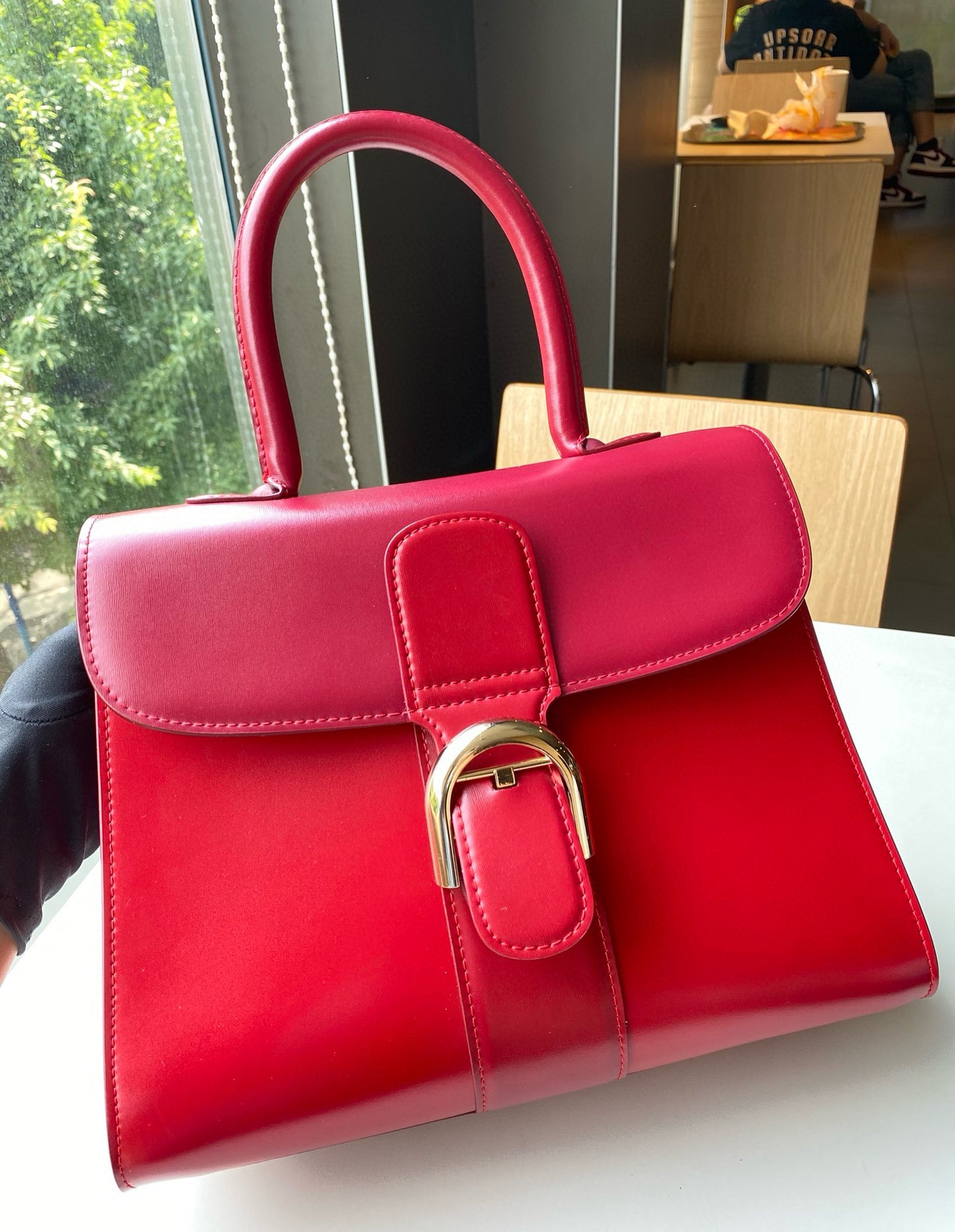 Delvaux Brillant MM Box Calf Rouge Lipstick Handbag