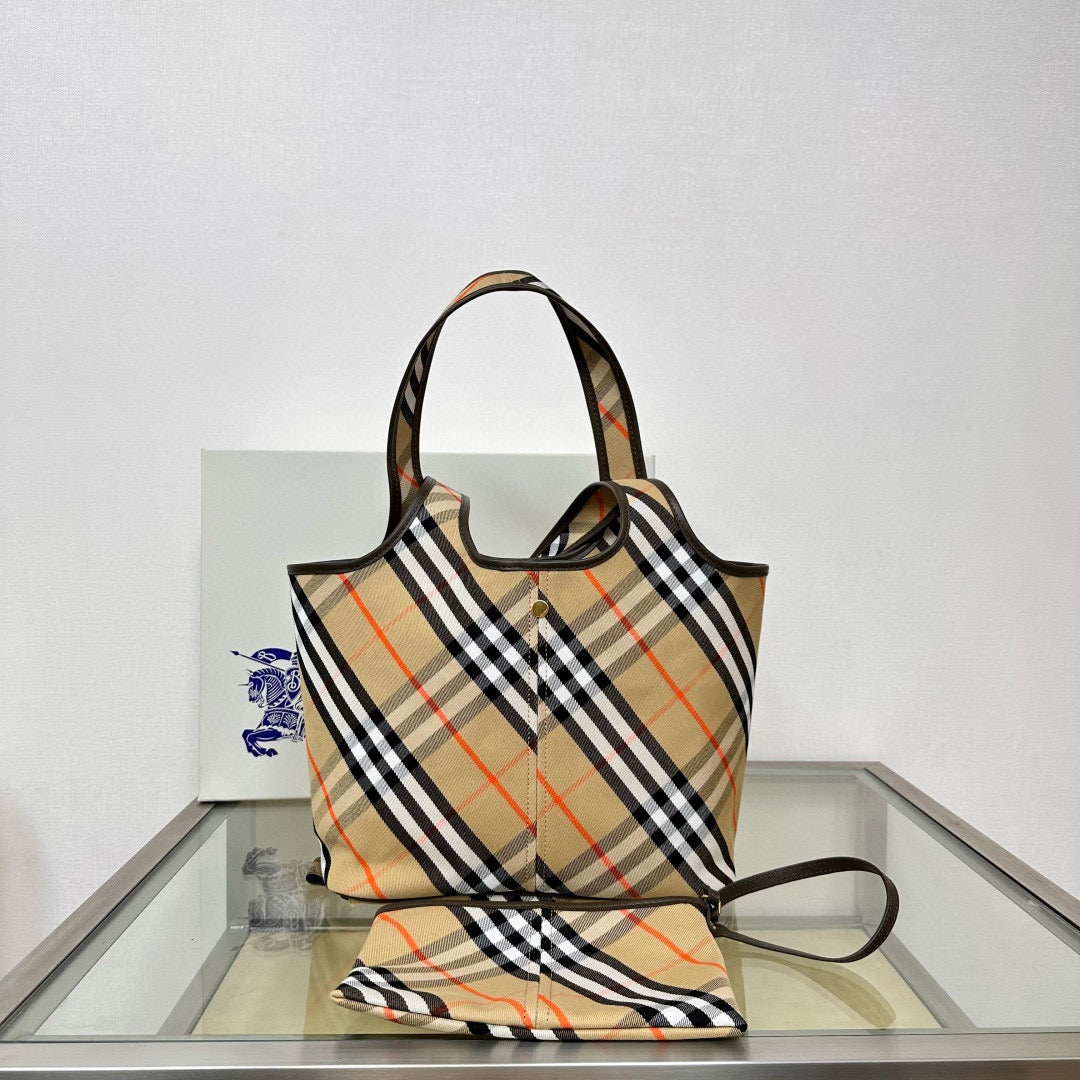 Burberry Check Cotton Small Tote Bag