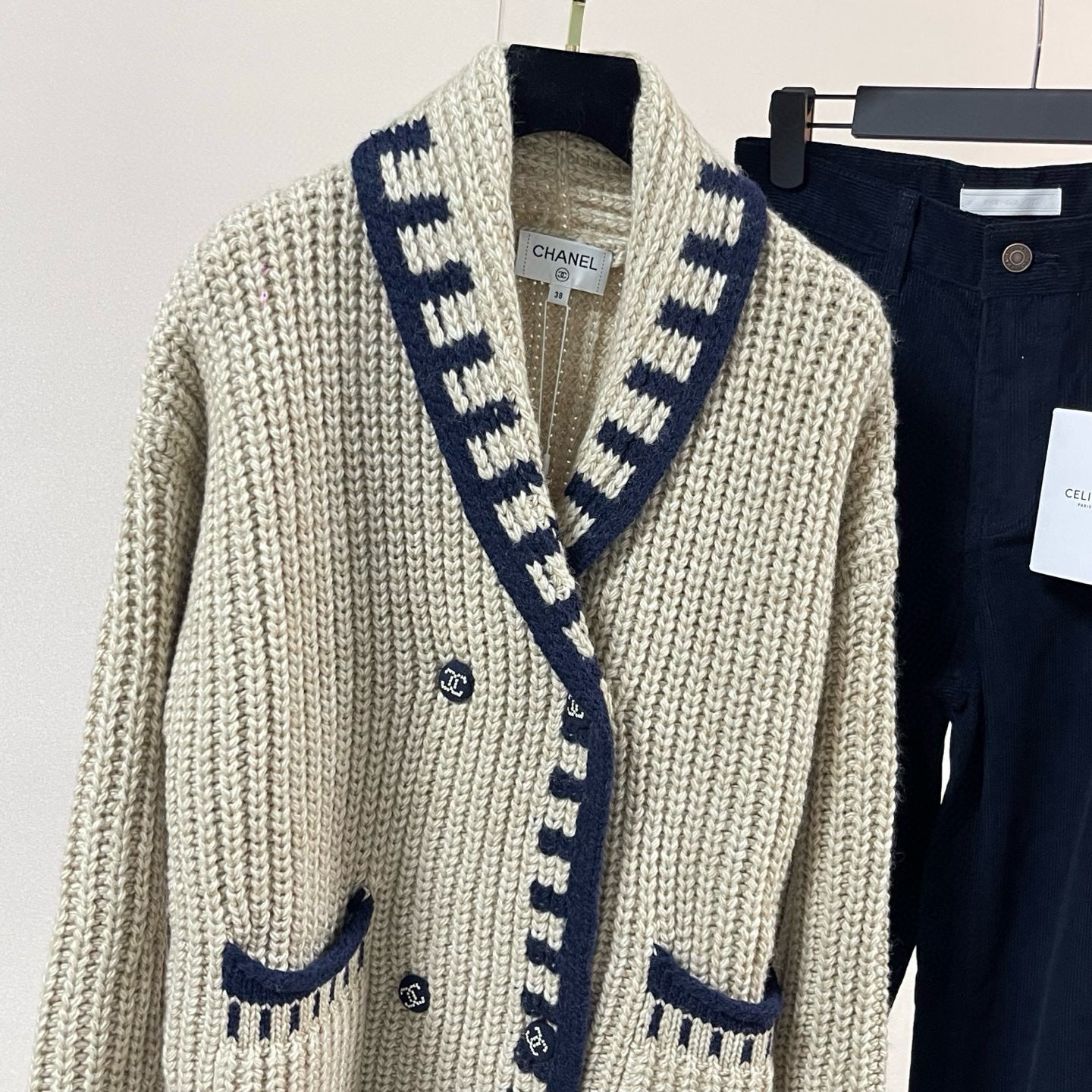 Chanel Knit Cardigan with Denim Pants Set