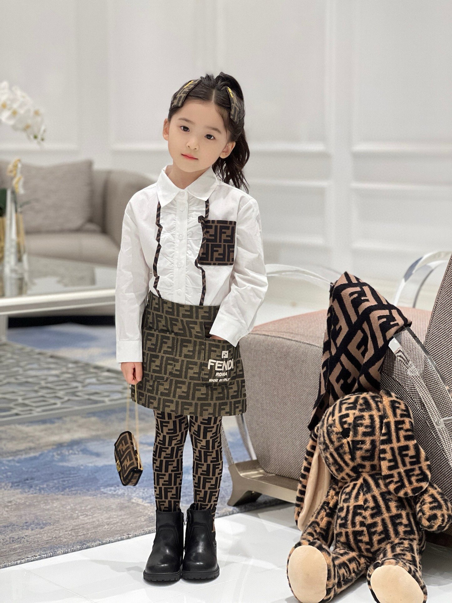 Fendi Long Sleeve Polo/Skirt Set